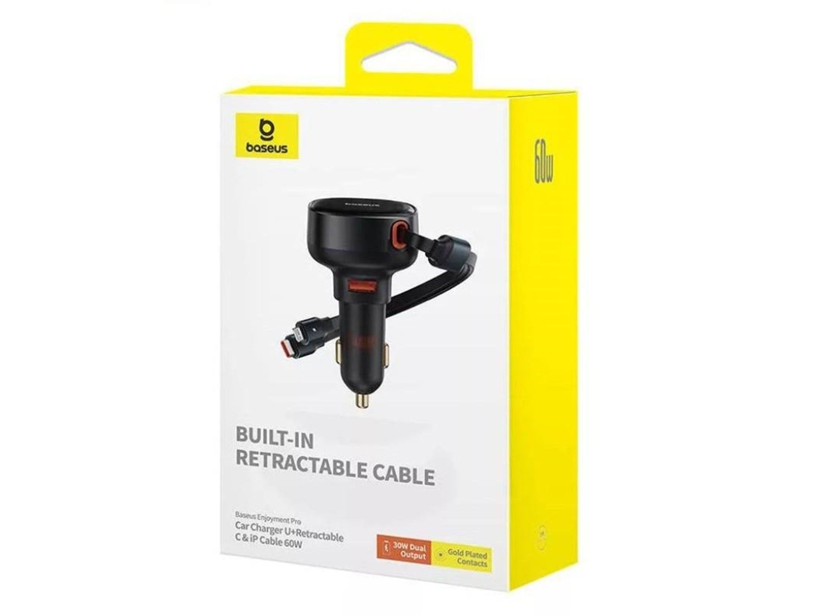 Baseus Car Charger  Enjoyment USB with USB-C cable and Lightning  60W (black)
