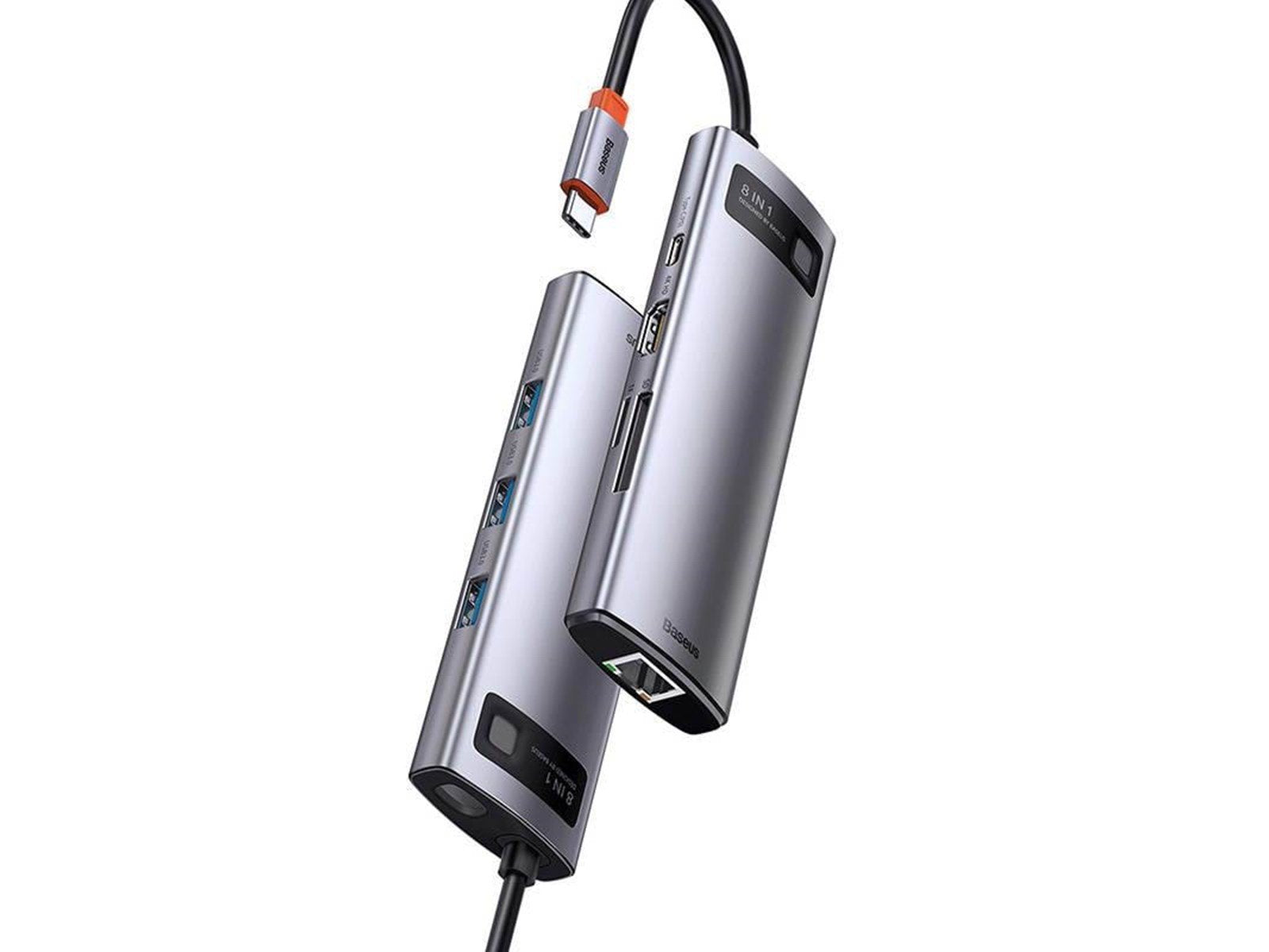 Baseus Hub 8in1 Metal Gleam Series USB-C to 3x USB 3.0 + HDMI + USB-C PD + Ethernet RJ45 + microSD/SD USB-Hubs - USB 3.0 - 7 - G