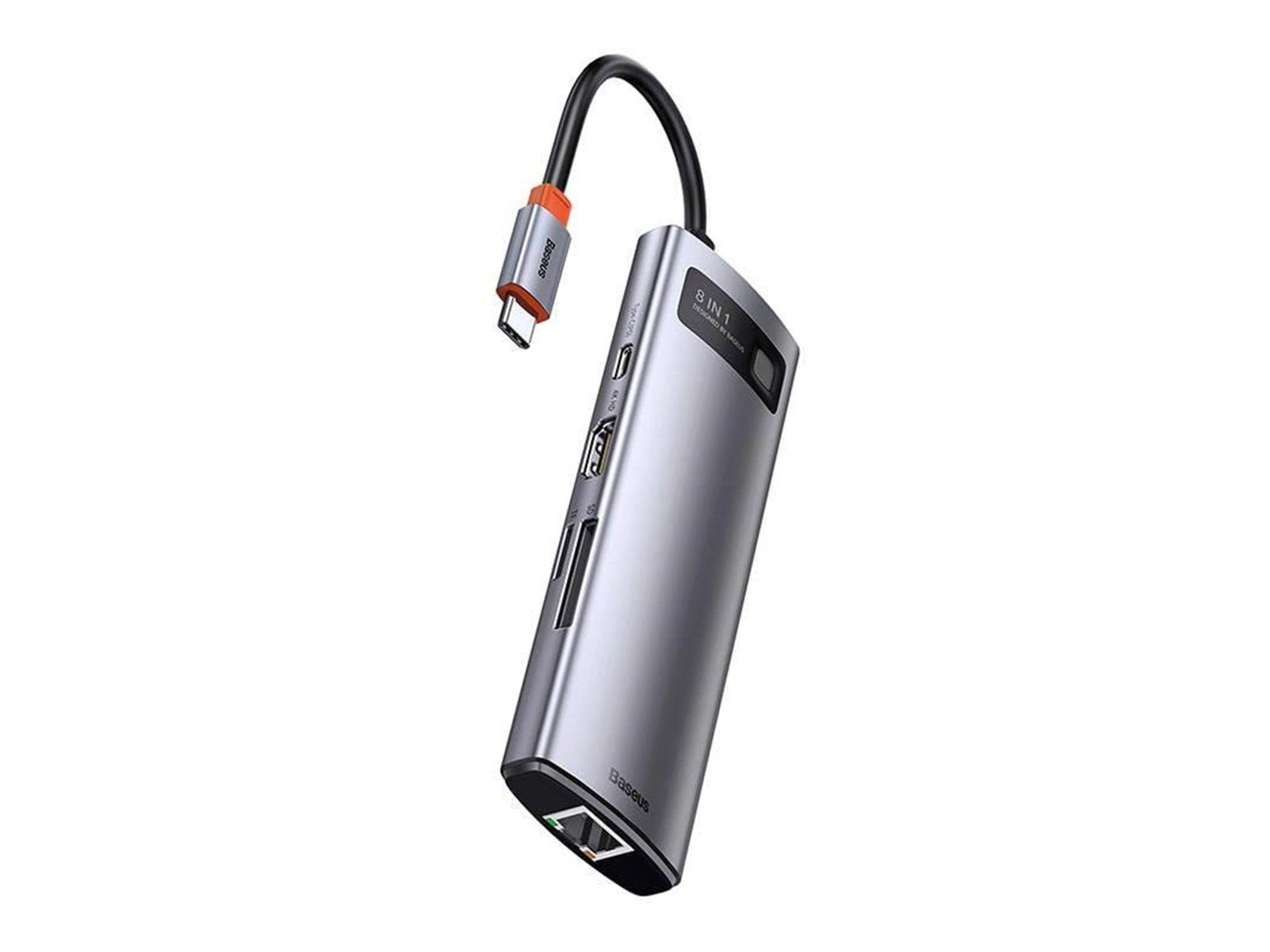 Baseus Hub 8in1 Metal Gleam Series USB-C to 3x USB 3.0 + HDMI + USB-C PD + Ethernet RJ45 + microSD/SD USB-Hubs - USB 3.0 - 7 - G
