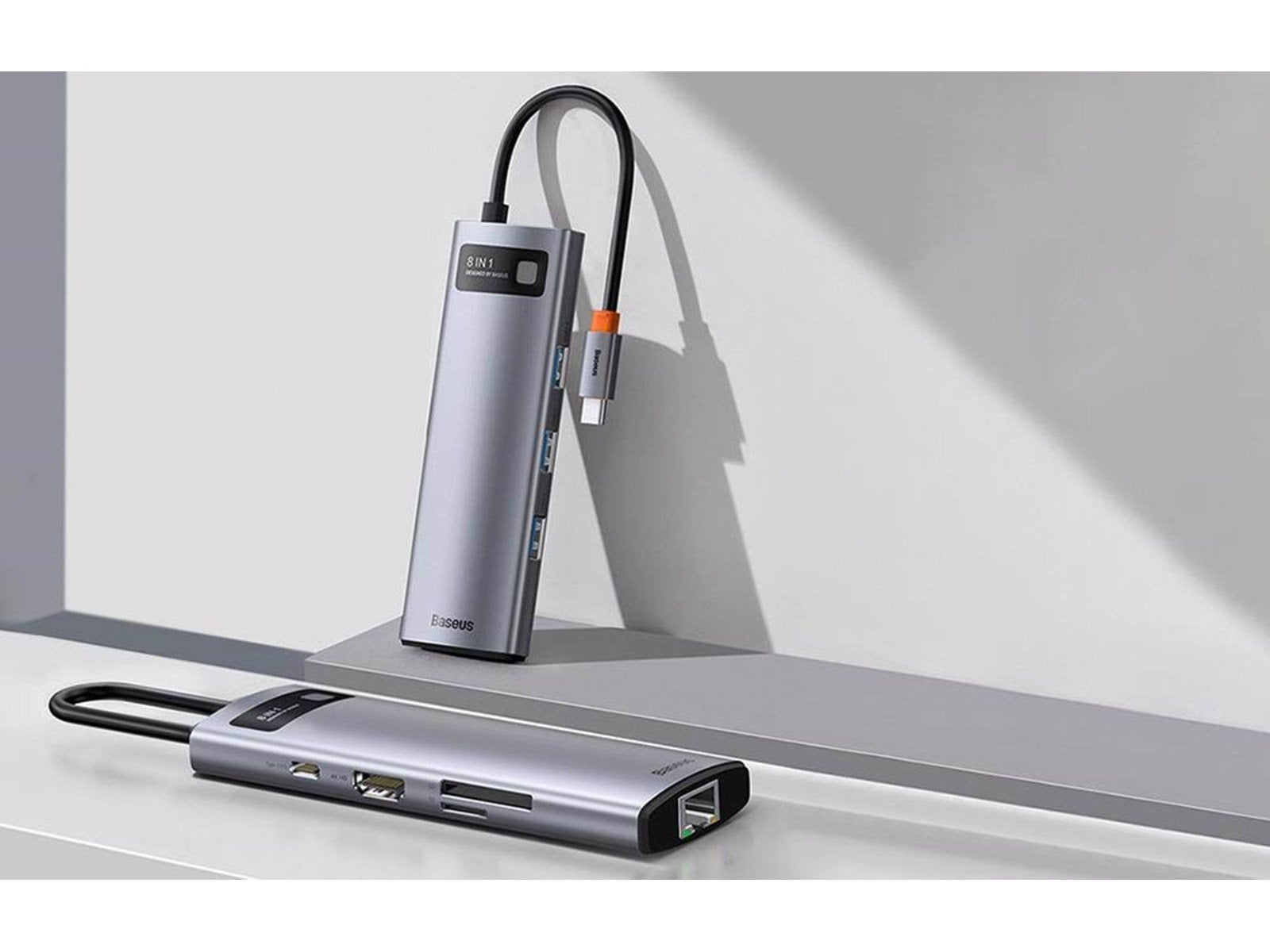Baseus Hub 8in1 Metal Gleam Series USB-C to 3x USB 3.0 + HDMI + USB-C PD + Ethernet RJ45 + microSD/SD USB-Hubs - USB 3.0 - 7 - G