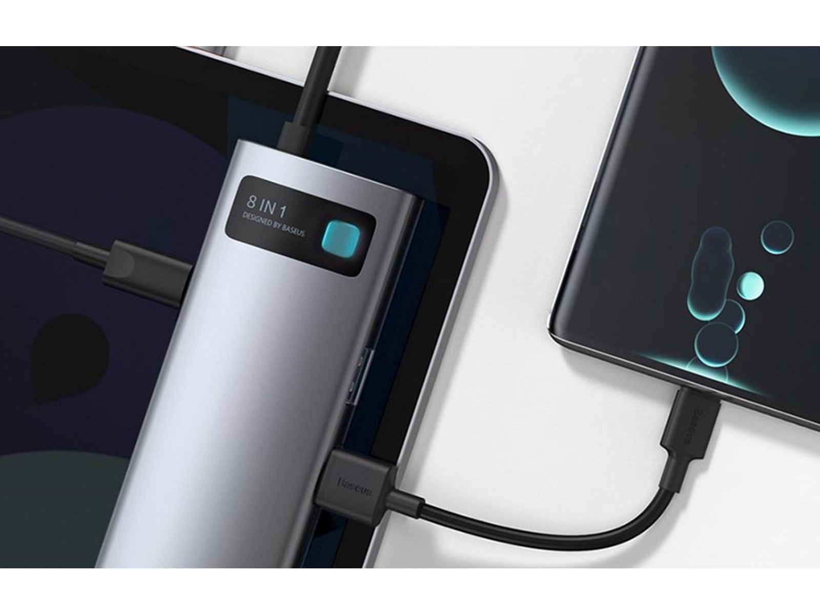 Baseus Hub 8in1 Metal Gleam Series USB-C to 3x USB 3.0 + HDMI + USB-C PD + Ethernet RJ45 + microSD/SD USB-Hubs - USB 3.0 - 7 - G