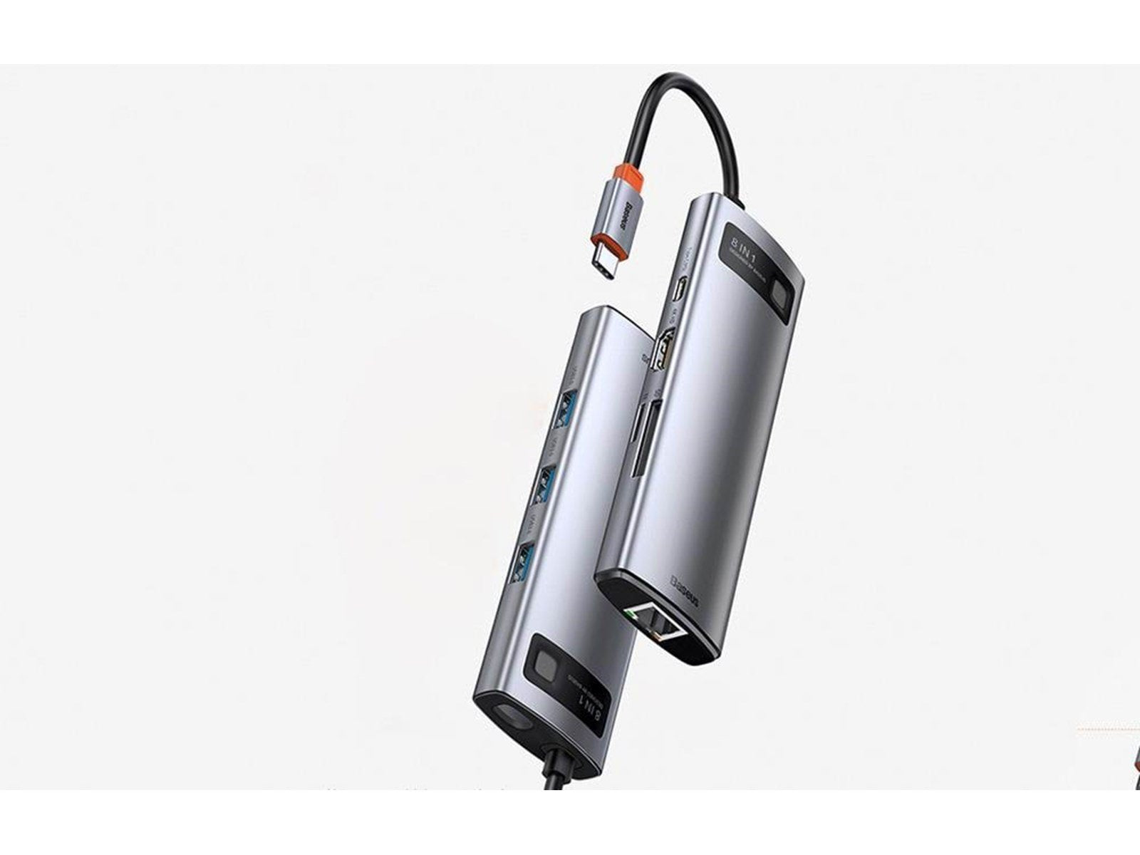 Baseus Hub 8in1 Metal Gleam Series USB-C to 3x USB 3.0 + HDMI + USB-C PD + Ethernet RJ45 + microSD/SD USB-Hubs - USB 3.0 - 7 - G