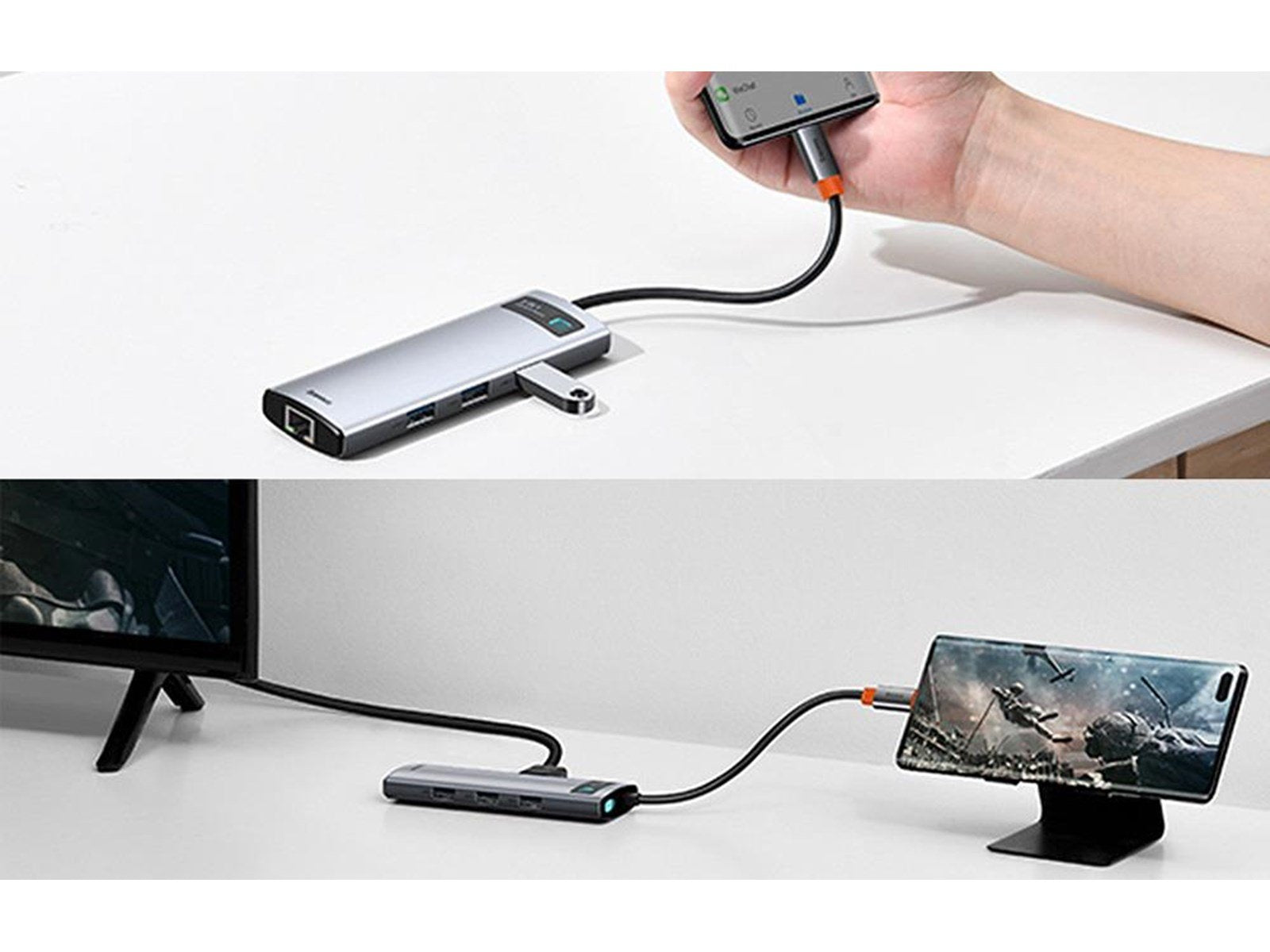 Baseus Hub 8in1 Metal Gleam Series USB-C to 3x USB 3.0 + HDMI + USB-C PD + Ethernet RJ45 + microSD/SD USB-Hubs - USB 3.0 - 7 - G