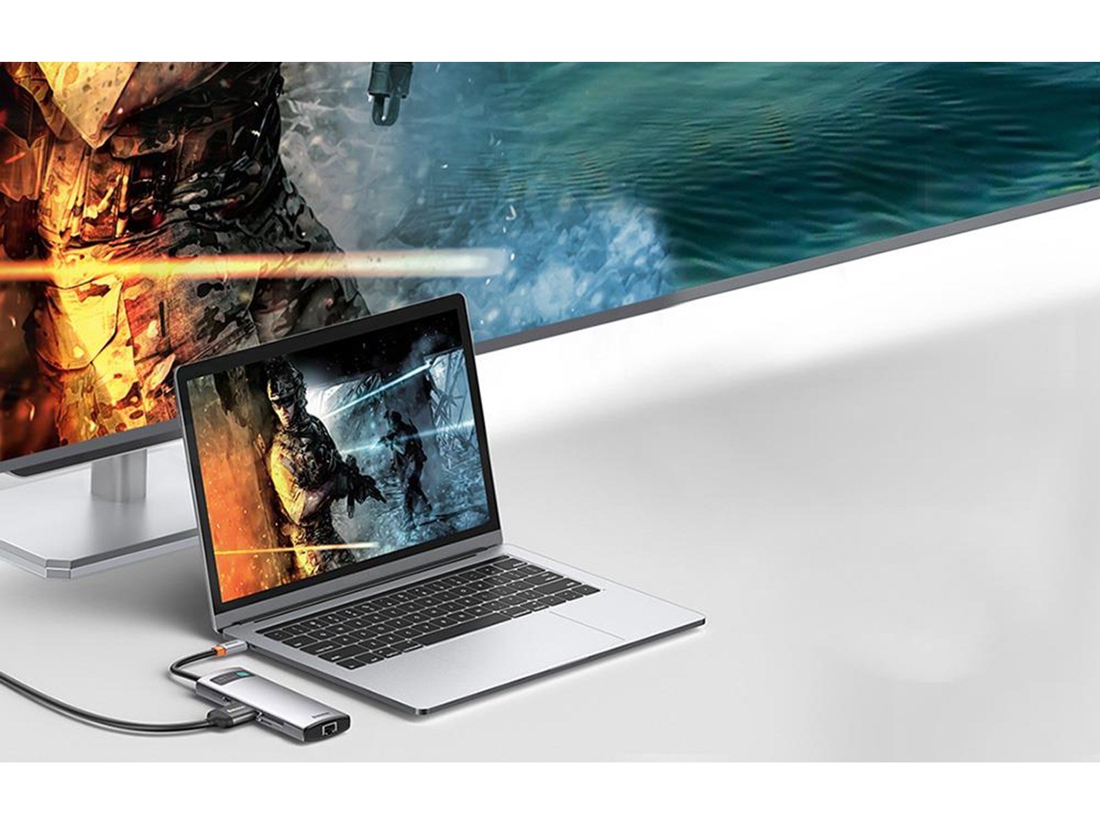 Baseus Hub 8in1 Metal Gleam Series USB-C to 3x USB 3.0 + HDMI + USB-C PD + Ethernet RJ45 + microSD/SD USB-Hubs - USB 3.0 - 7 - G