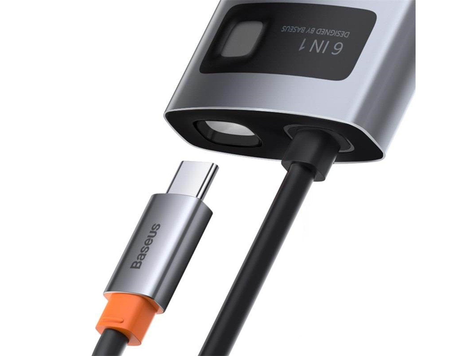 Baseus Hub 6in1 Metal Gleam Series USB-C to 3x USB 3.0 + HDMI + USB-C PD + Ethernet RJ45 USB-Hubs - USB 3.0 - 6 - Grau