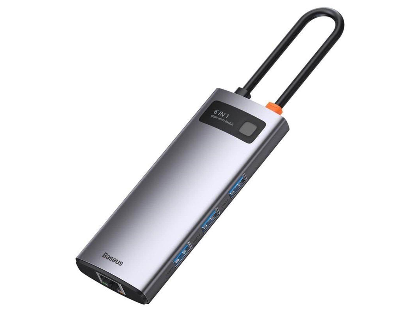Baseus Hub 6in1 Metal Gleam Series USB-C to 3x USB 3.0 + HDMI + USB-C PD + Ethernet RJ45 USB-Hubs - USB 3.0 - 6 - Grau