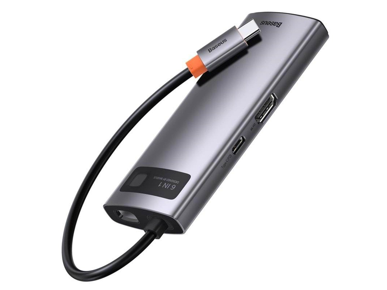 Baseus Hub 6in1 Metal Gleam Series USB-C to 3x USB 3.0 + HDMI + USB-C PD + Ethernet RJ45 USB-Hubs - USB 3.0 - 6 - Grau