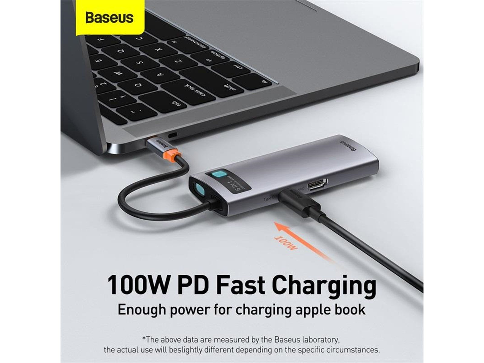 Baseus Hub 6in1 Metal Gleam Series USB-C to 3x USB 3.0 + HDMI + USB-C PD + Ethernet RJ45 USB-Hubs - USB 3.0 - 6 - Grau