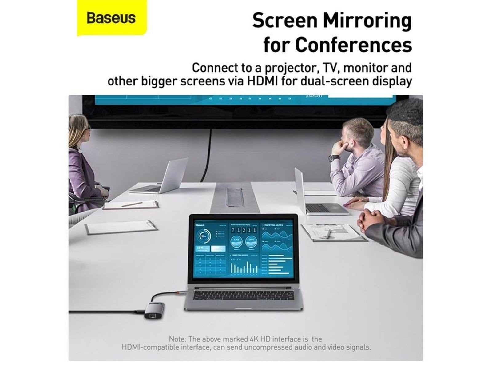 Baseus Hub 6in1 Metal Gleam Series USB-C to 3x USB 3.0 + HDMI + USB-C PD + Ethernet RJ45 USB-Hubs - USB 3.0 - 6 - Grau