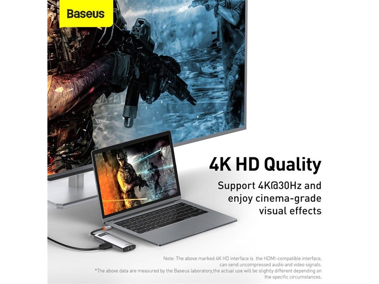 Baseus Hub 6in1 Metal Gleam Series USB-C to 3x USB 3.0 + HDMI + USB-C PD + Ethernet RJ45 USB-Hubs - USB 3.0 - 6 - Grau