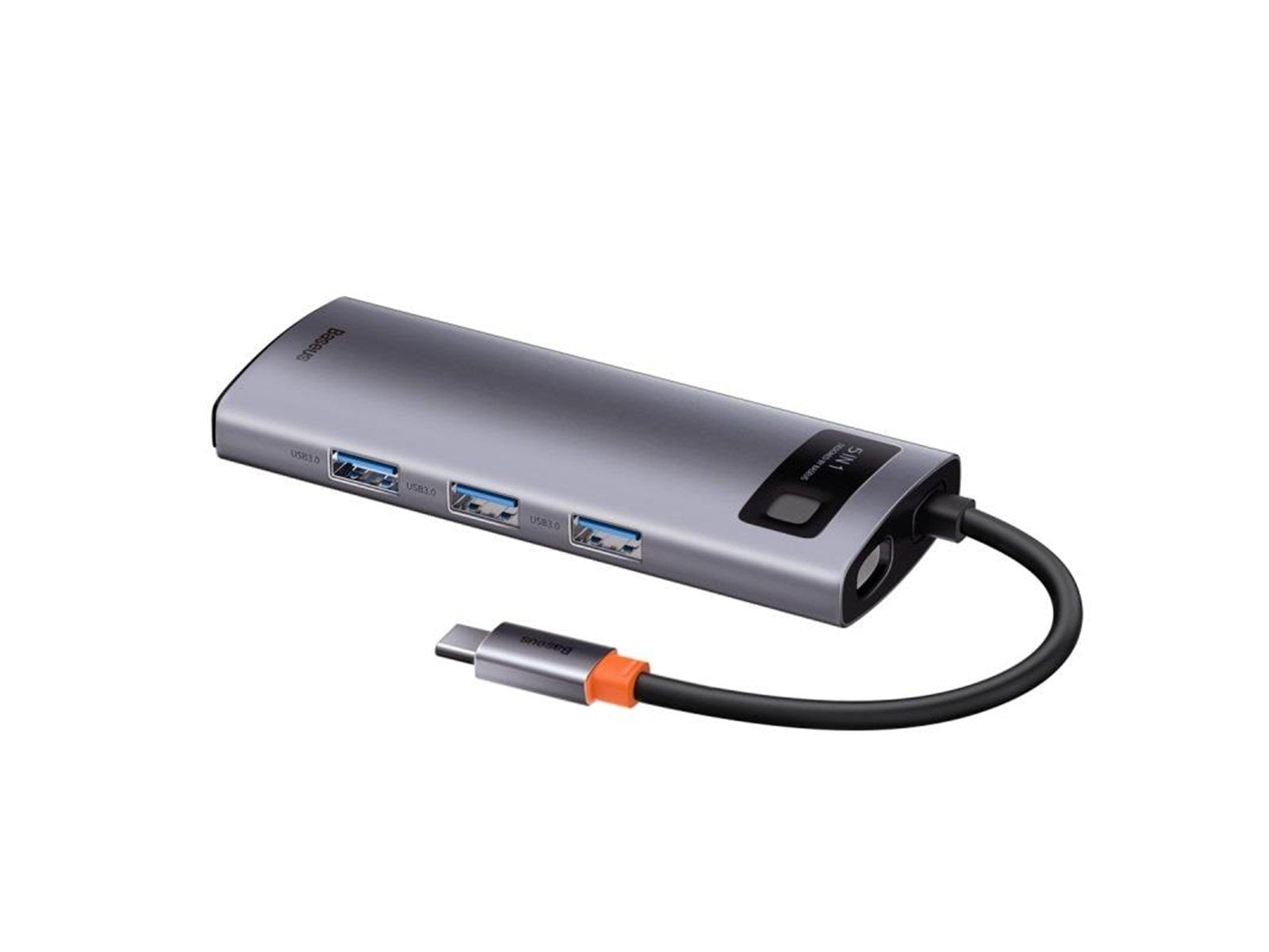 Baseus Hub 5in1 Metal Gleam Series USB-C to 3x USB 3.0 + HDMI + USB-C PD USB-Hubs - USB 3.0 - 5 - Grau