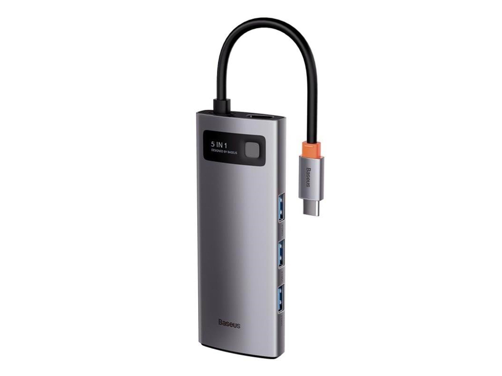 Baseus Hub 5in1 Metal Gleam Series USB-C to 3x USB 3.0 + HDMI + USB-C PD USB-Hubs - USB 3.0 - 5 - Grau