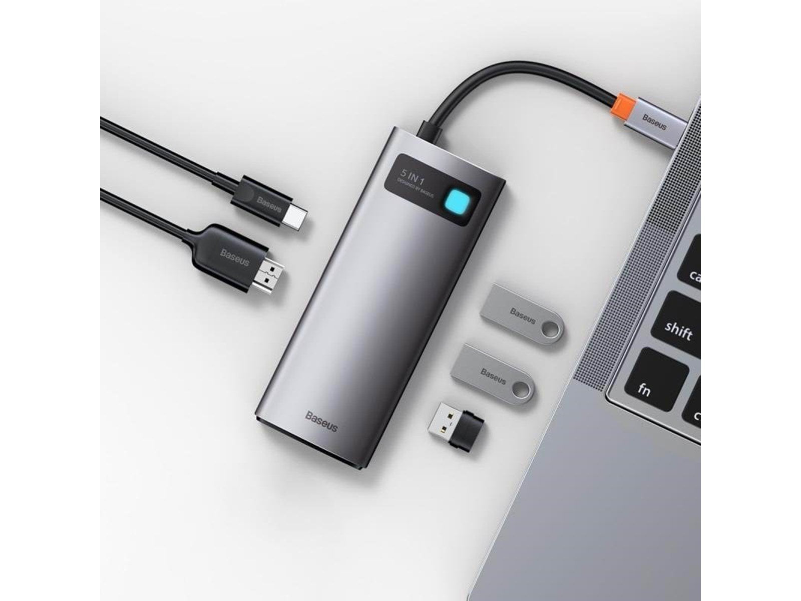 Baseus Hub 5in1 Metal Gleam Series USB-C to 3x USB 3.0 + HDMI + USB-C PD USB-Hubs - USB 3.0 - 5 - Grau