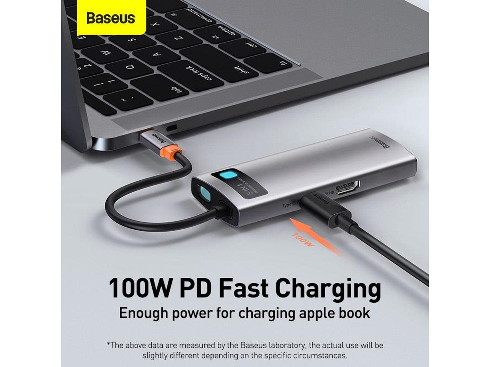 Baseus Hub 5in1 Metal Gleam Series USB-C to 3x USB 3.0 + HDMI + USB-C PD USB-Hubs - USB 3.0 - 5 - Grau