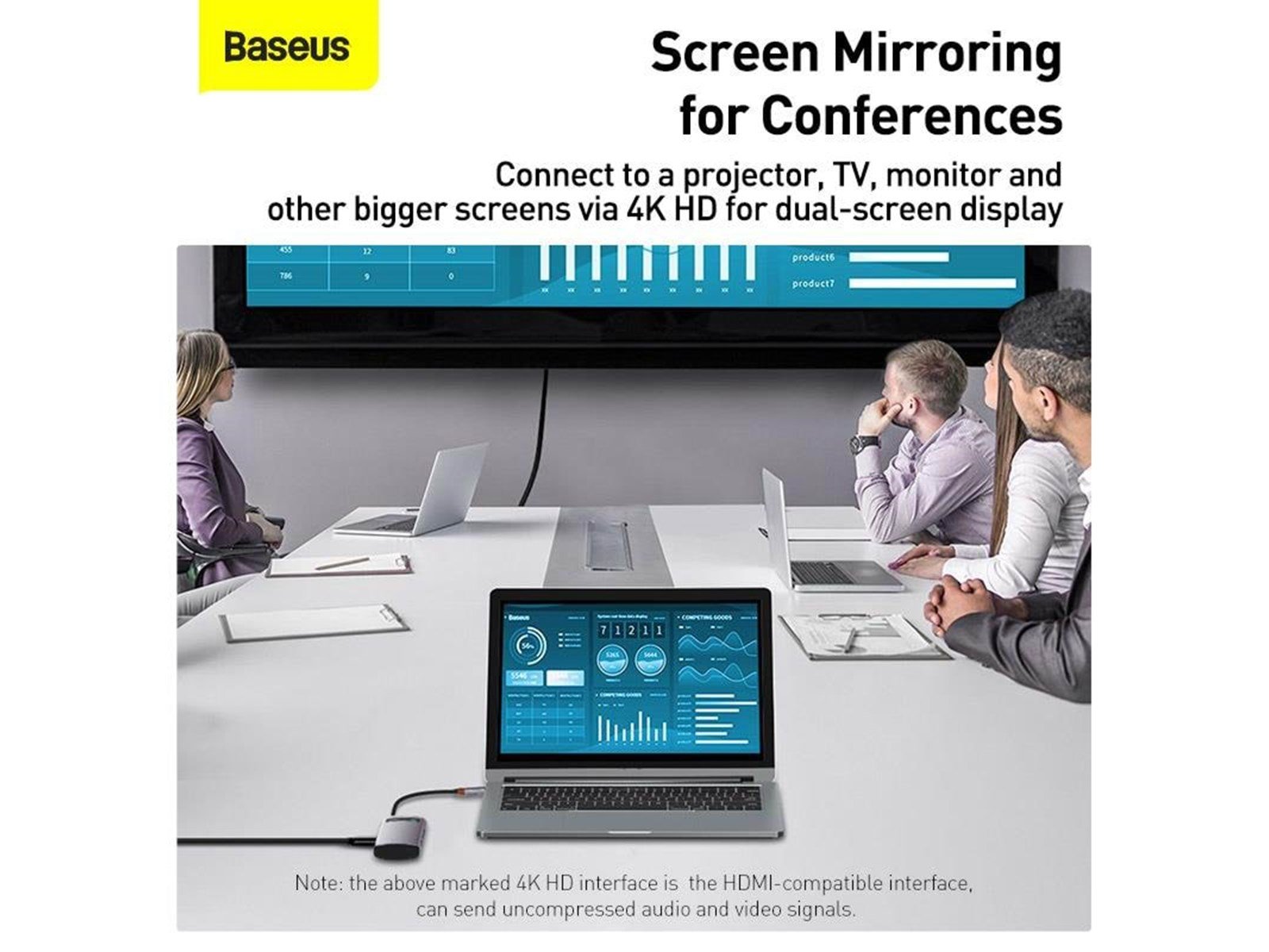 Baseus Hub 5in1 Metal Gleam Series USB-C to 3x USB 3.0 + HDMI + USB-C PD USB-Hubs - USB 3.0 - 5 - Grau