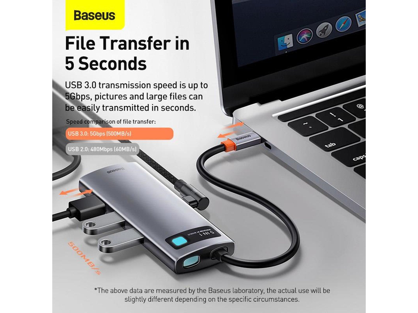 Baseus Hub 5in1 Metal Gleam Series USB-C to 3x USB 3.0 + HDMI + USB-C PD USB-Hubs - USB 3.0 - 5 - Grau