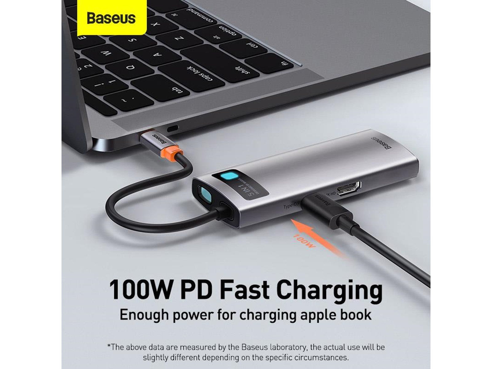Baseus Hub 5in1 Metal Gleam Series USB-C to 3x USB 3.0 + HDMI + USB-C PD USB-Hubs - USB 3.0 - 5 - Grau