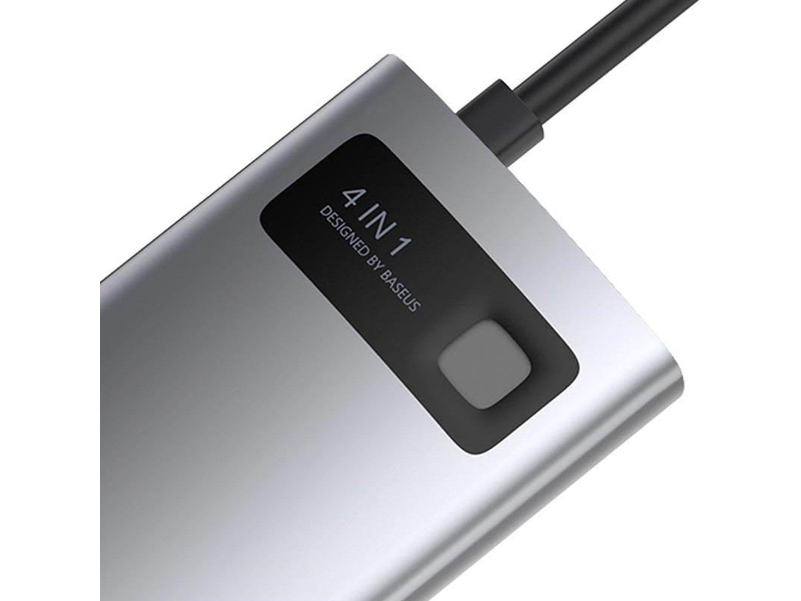 Baseus Hub 4in1 Metal Gleam Series USB-C to USB 3.0 + USB 2.0 + HDMI + USB-C PD USB-Hubs - USB 3.0 - 4 - Grau