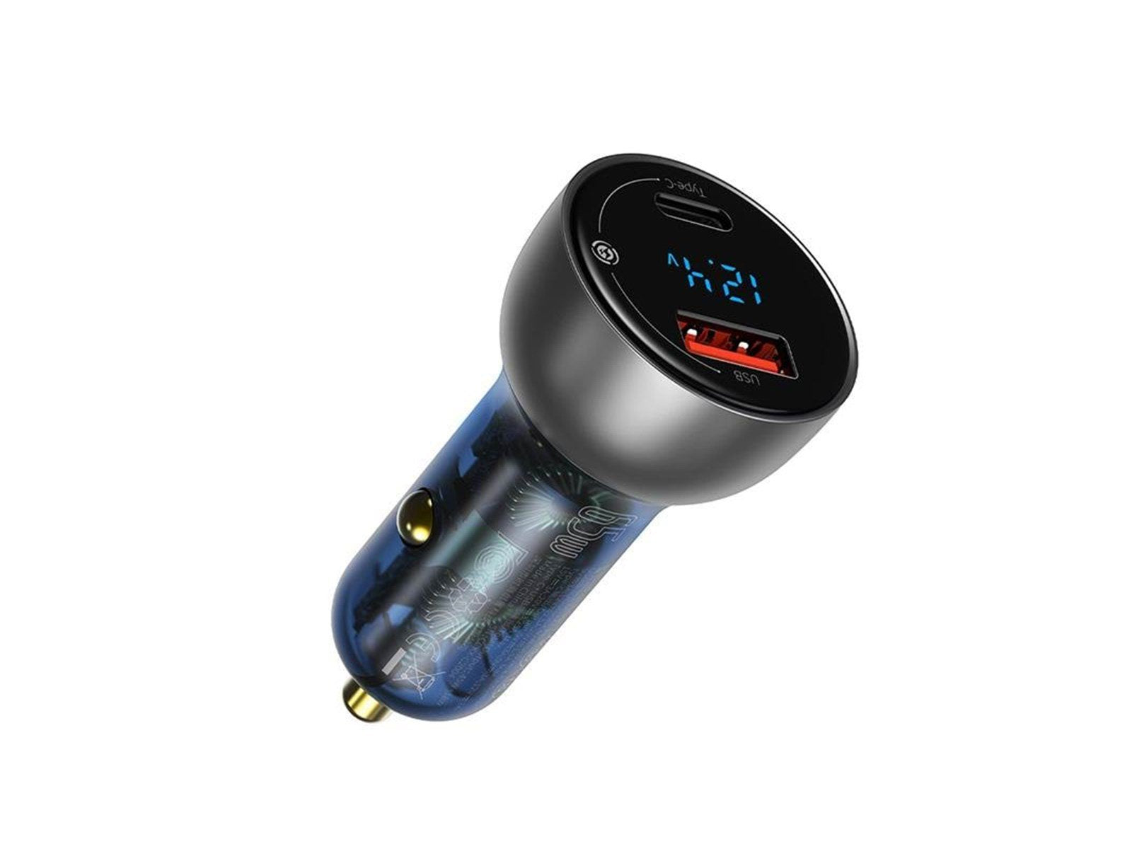 Baseus Dual Quick Charger Car Charger  Particular Digital Display QC+PPS 65W (Silver)