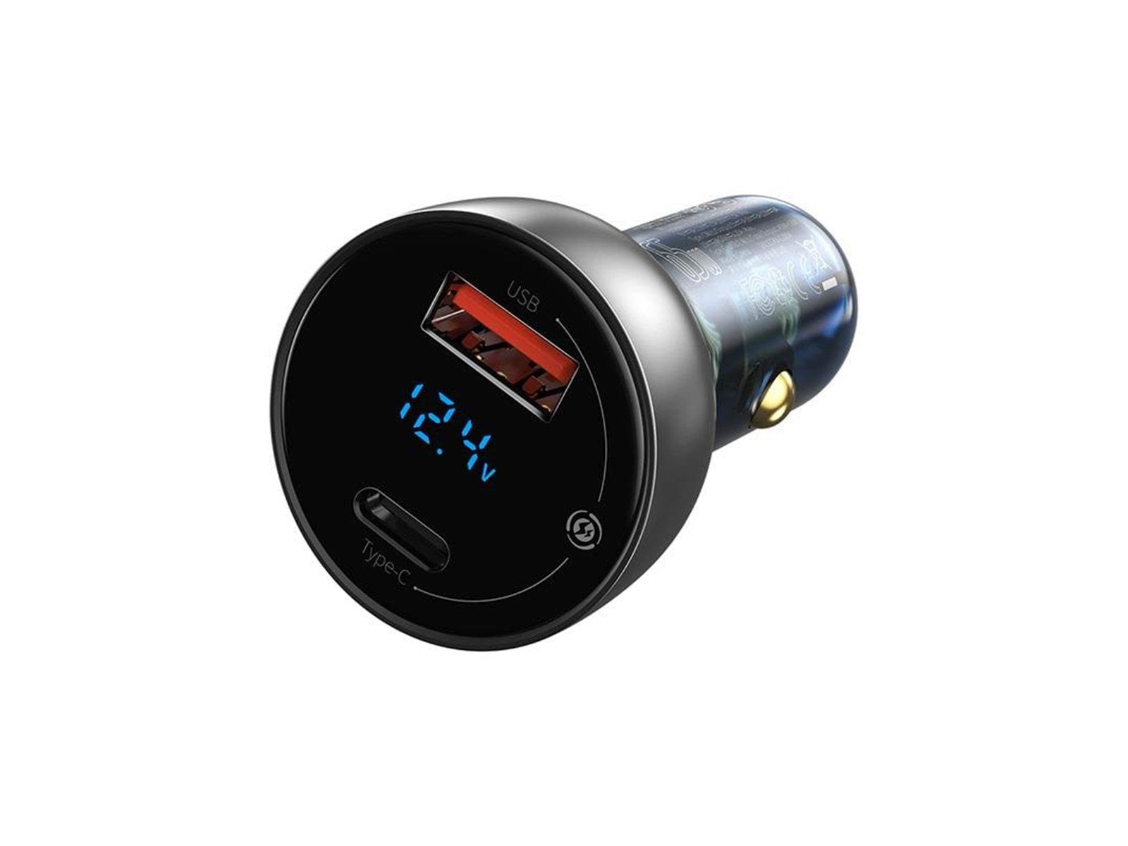Baseus Dual Quick Charger Car Charger  Particular Digital Display QC+PPS 65W (Silver)