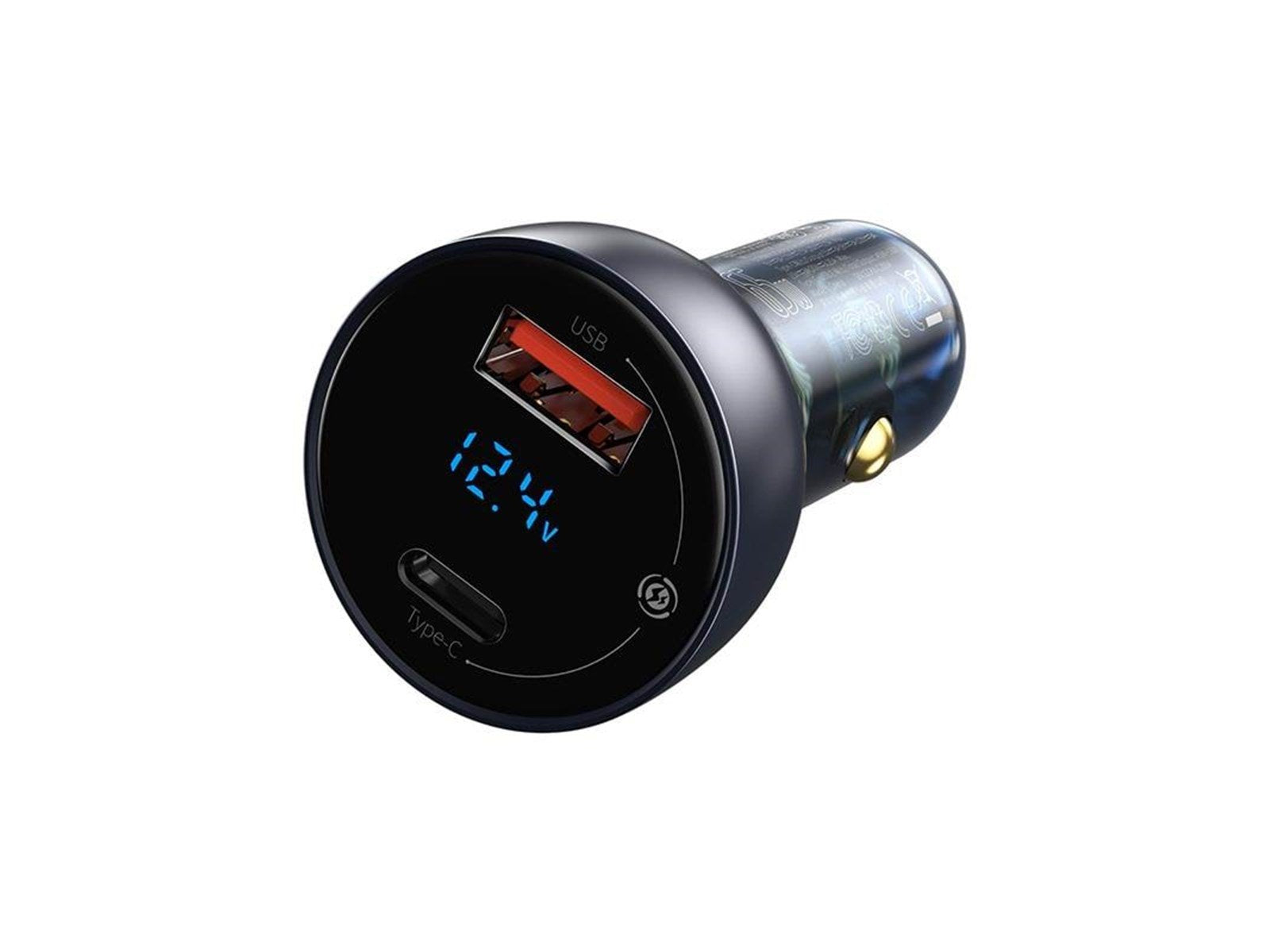 Baseus Dual Quick Charger Car Charger  Particular Digital Display QC+PPS 65W (grey)