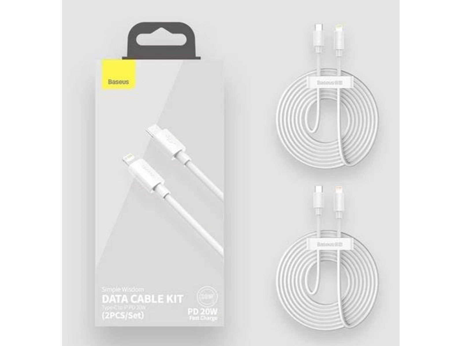 Baseus Simple Wisdom Data Cable Kit USB-C to Lightning PD 20W (2PCS/Set) 1.5m White