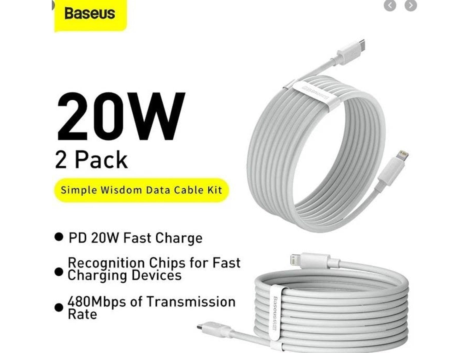 Baseus Simple Wisdom Data Cable Kit USB-C to Lightning PD 20W (2PCS/Set) 1.5m White