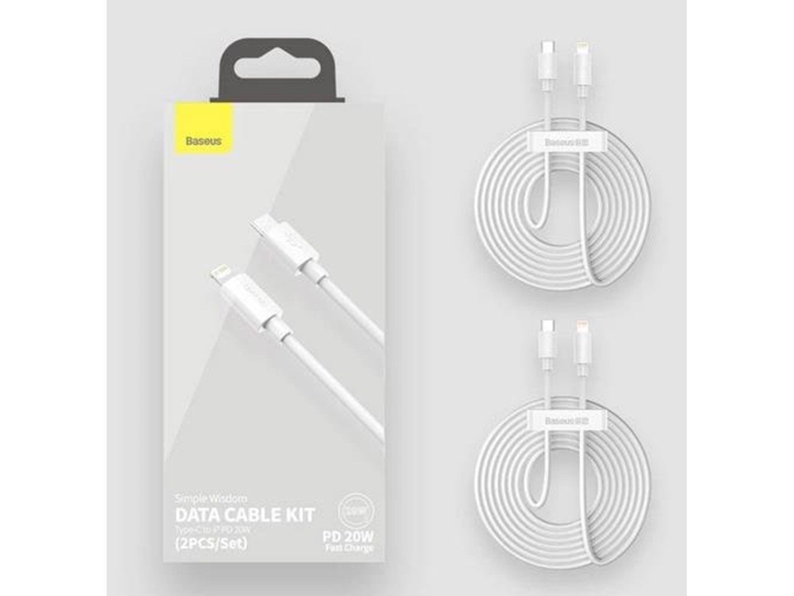 Baseus Simple Wisdom Data Cable Kit USB-C to Lightning PD 20W (2PCS/Set) 1.5m White