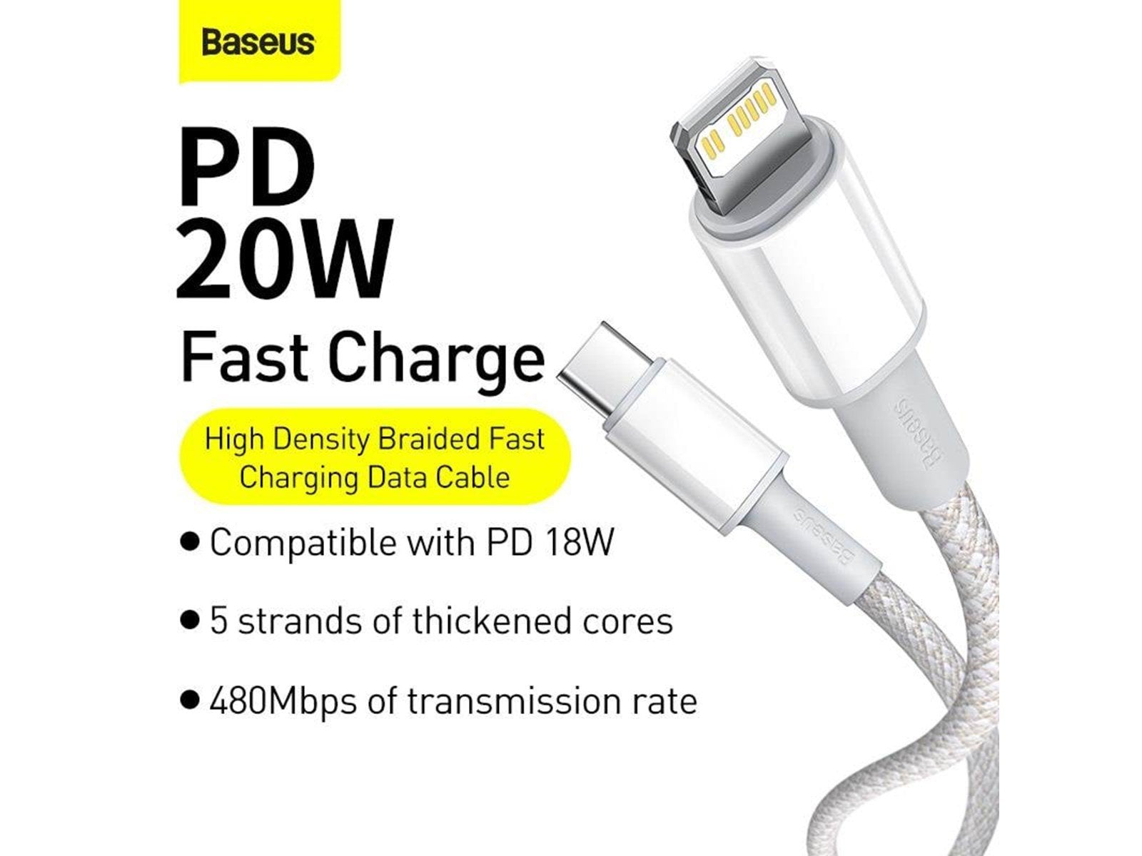 Baseus High Density Braided Cable Type-C to Lightning PD 20W 1m (white)