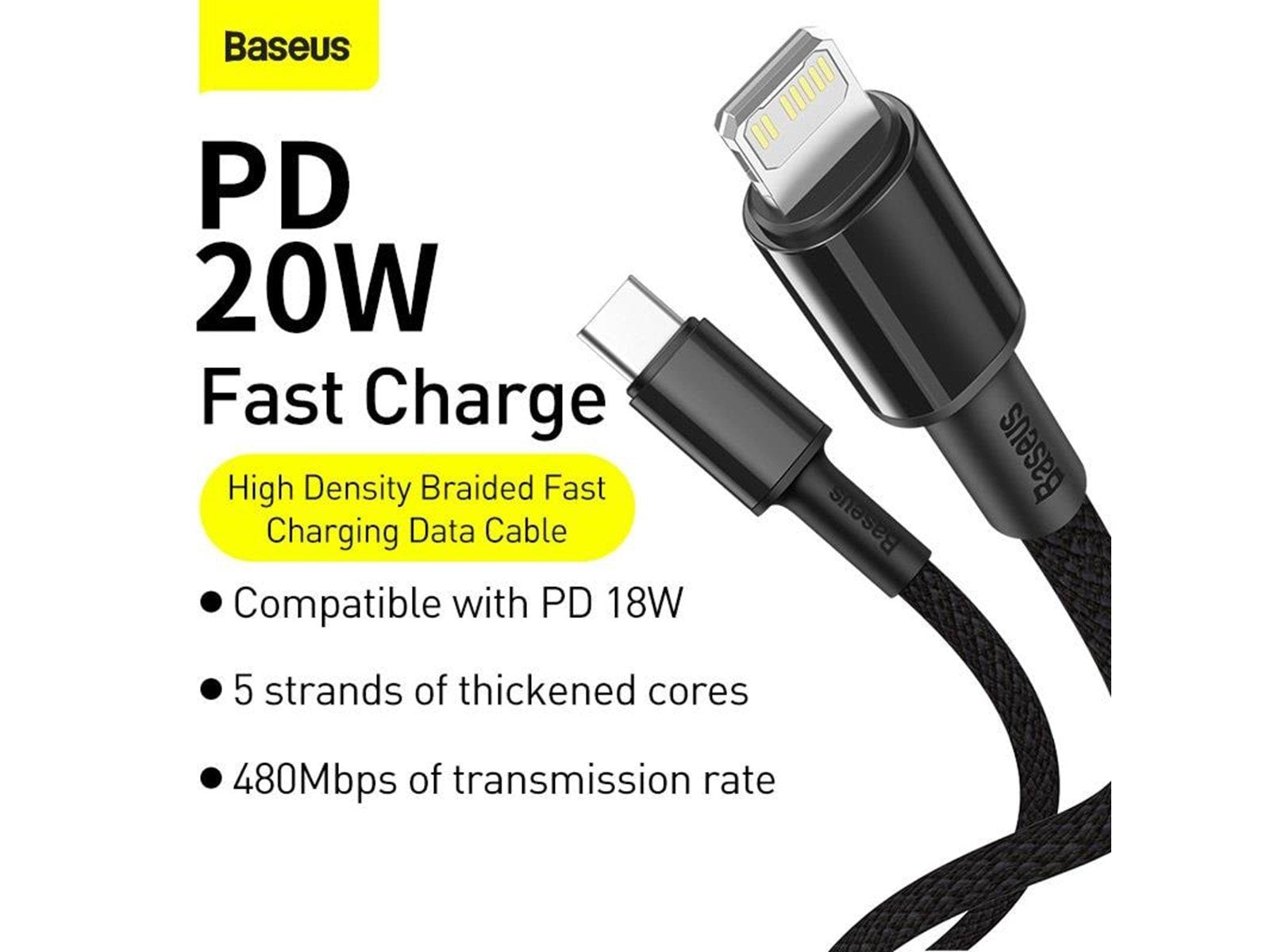 Baseus High Density Braided Cable Type-C to Lightning PD 20W 2m (Black)