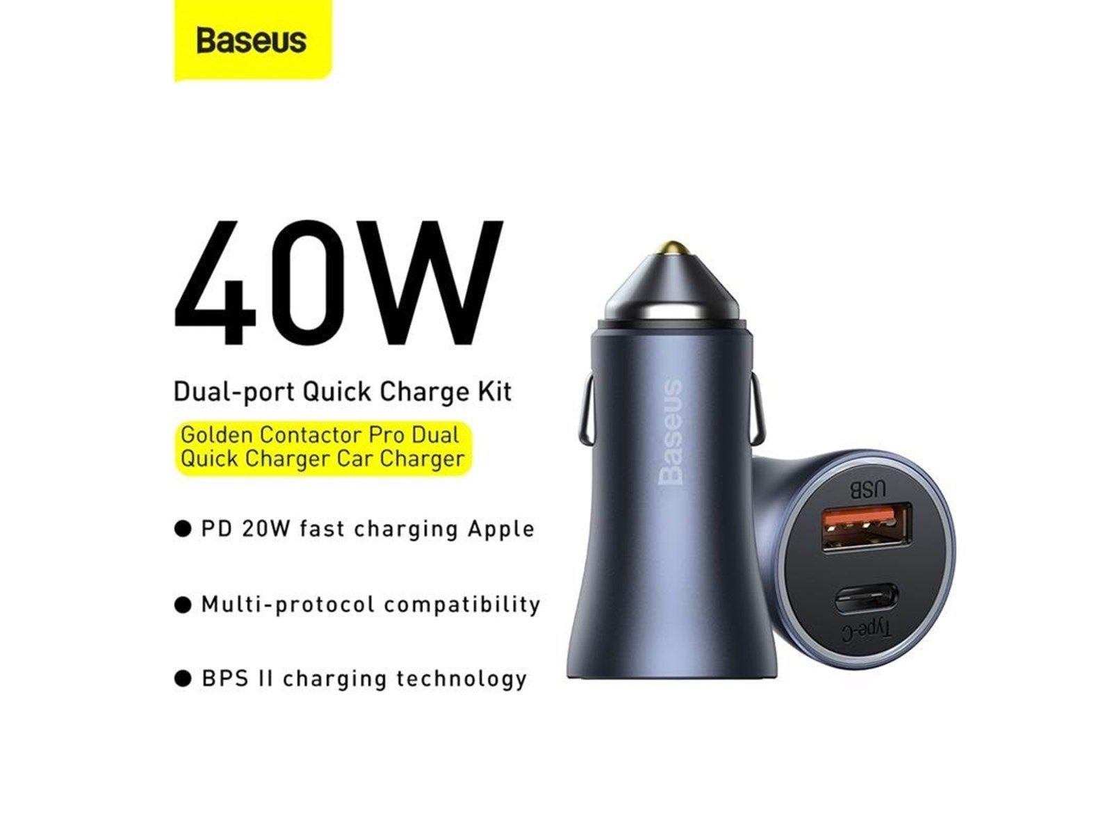 Baseus Golden Contactor Pro USB + USB-C 40W - Grey