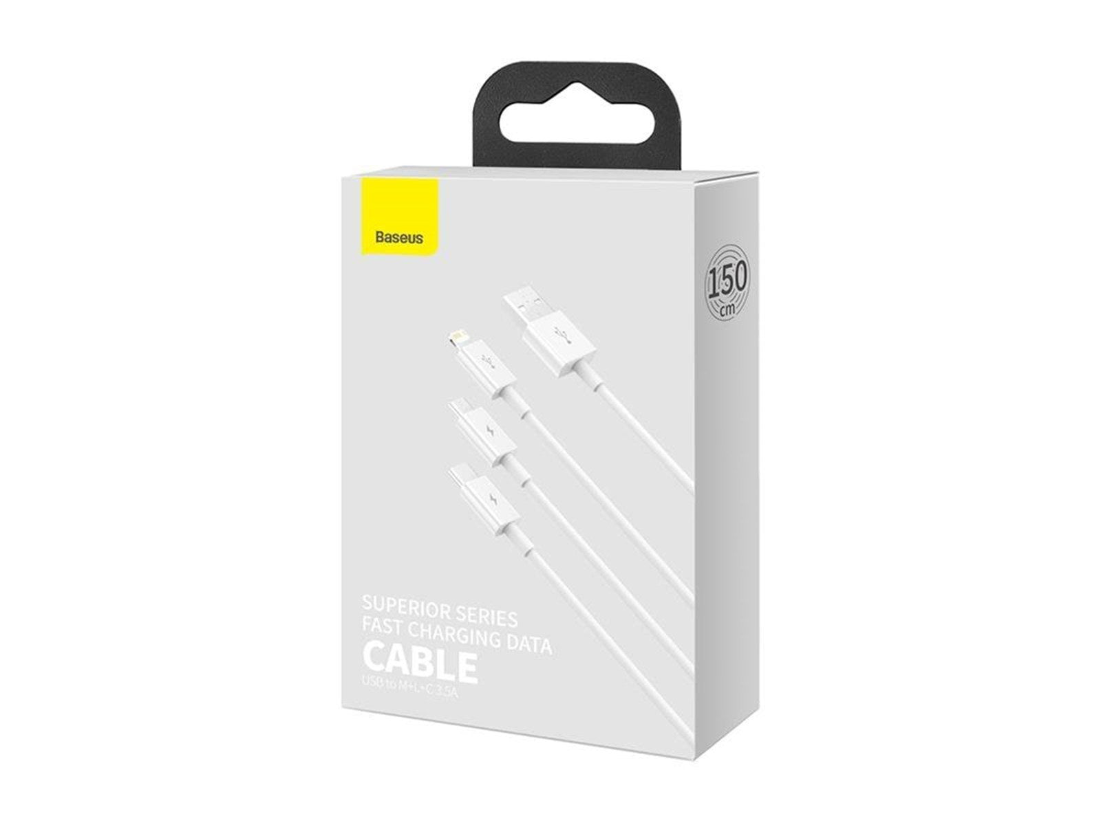 Baseus Superior Series USB to micro USB / USB-C / Lightning 3.5A 1.2m (white)