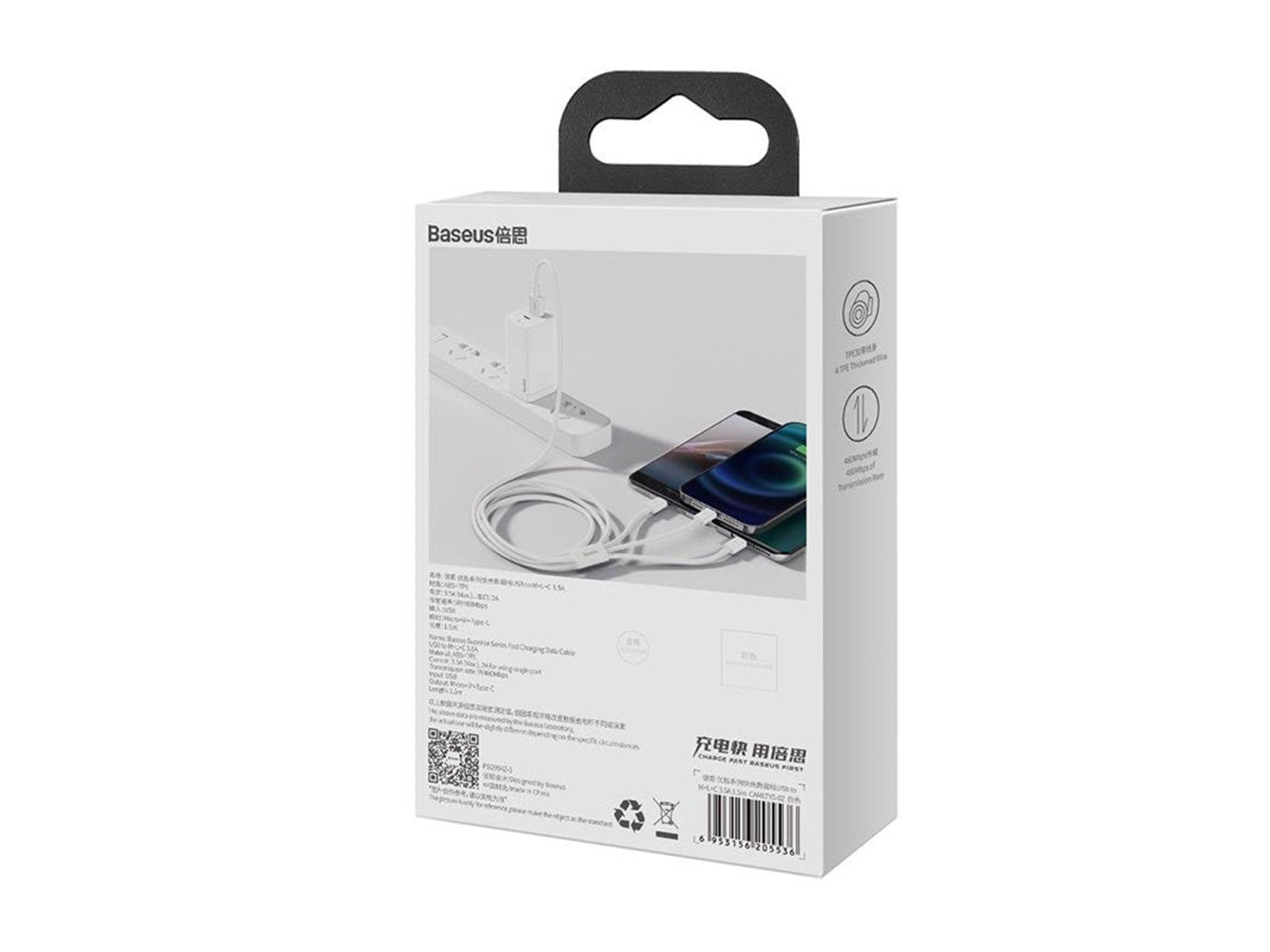 Baseus Superior Series USB to micro USB / USB-C / Lightning 3.5A 1.2m (white)