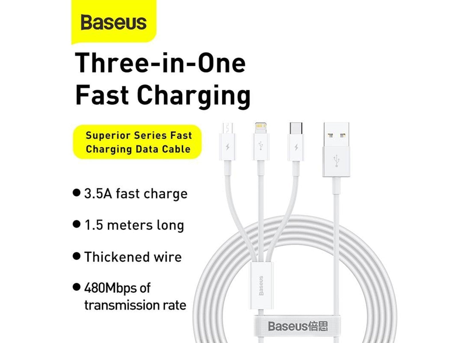 Baseus Superior Series USB to micro USB / USB-C / Lightning 3.5A 1.2m (white)