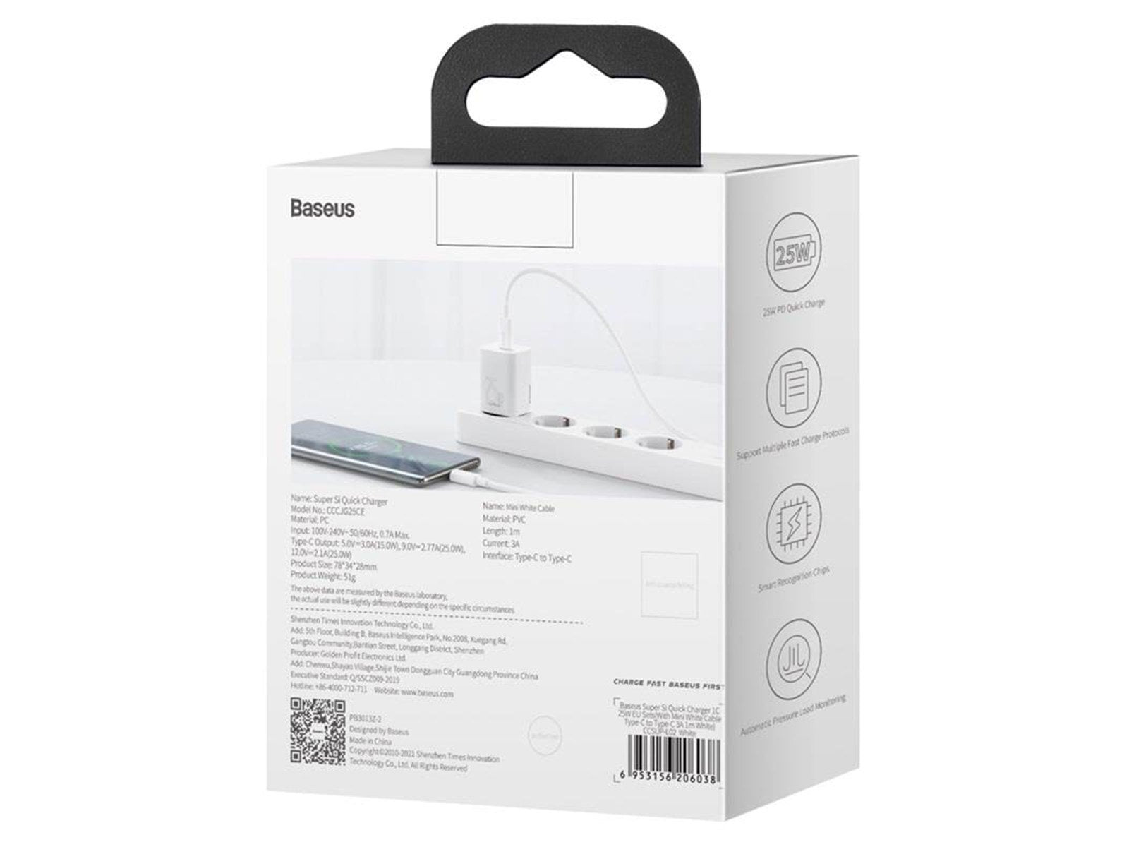 Baseus Super Si Quick Charger 1C 25W with USB-C cable for USB-C 1m (white)