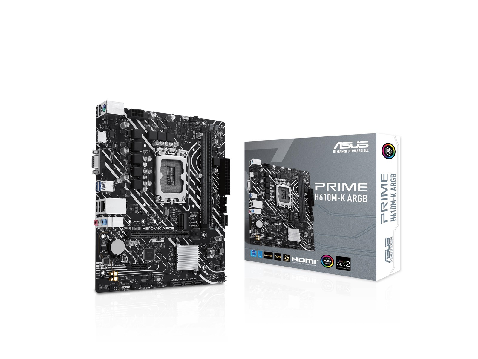 ASUS PRIME H610M-K ARGB Mainboard - Intel H610 - Intel LGA1700 socket - DDR5 RAM - Micro-ATX