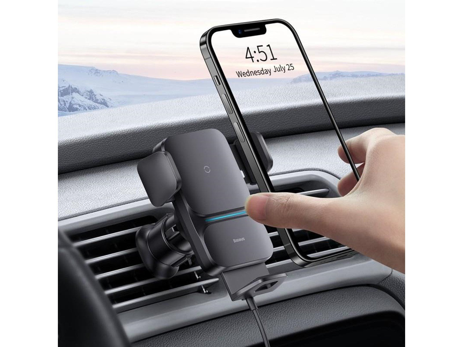Baseus Wisdom Wireless Charging Air vent Electric Car Phone Holder (black)
