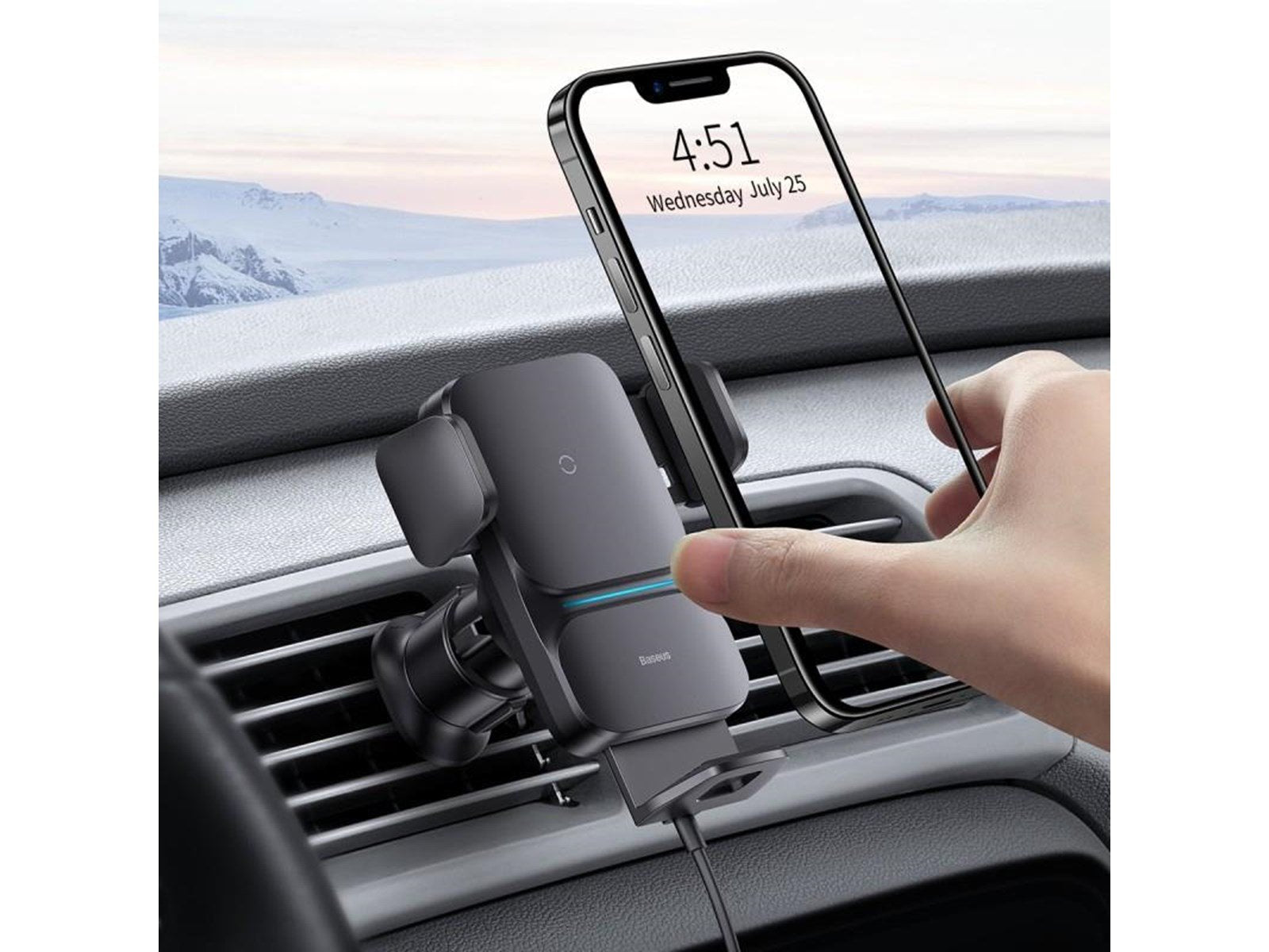 Baseus Wisdom Wireless Charging Air vent Electric Car Phone Holder (black)