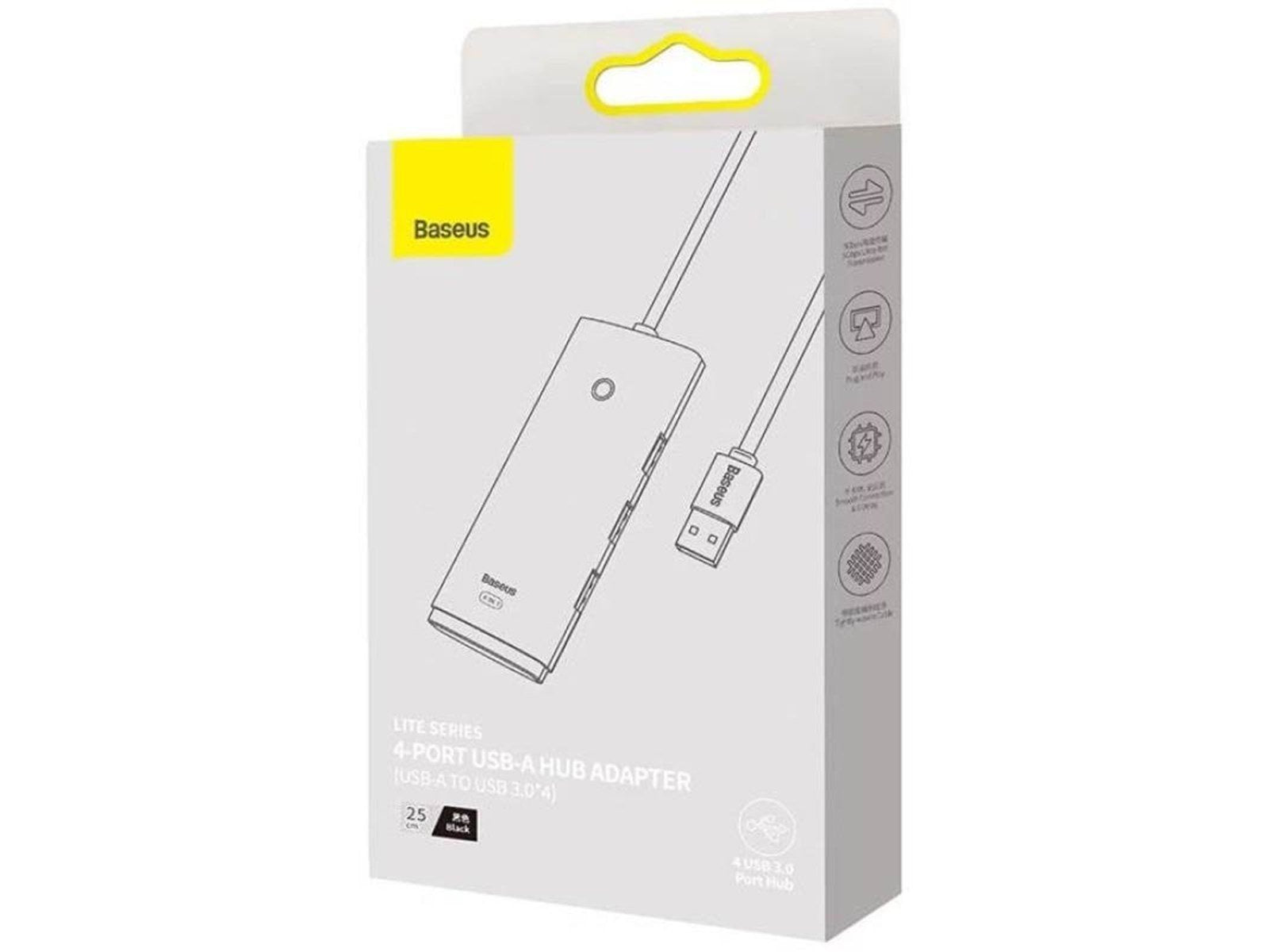 Baseus Lite Series Hub 4in1 USB to 4x USB 3.0 25cm (Black) USB-Hubs - USB 3.0 - 4 - Schwarz