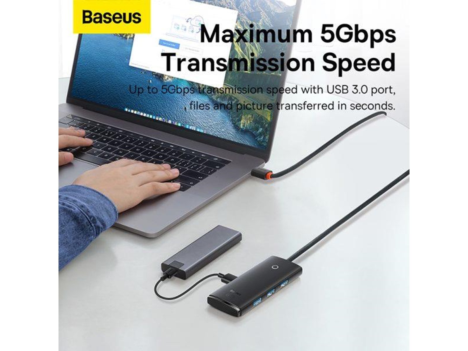 Baseus Lite Series USB do 4x USB 3.0 2m (black) USB-Hubs - USB 3.0 - 4 - Schwarz