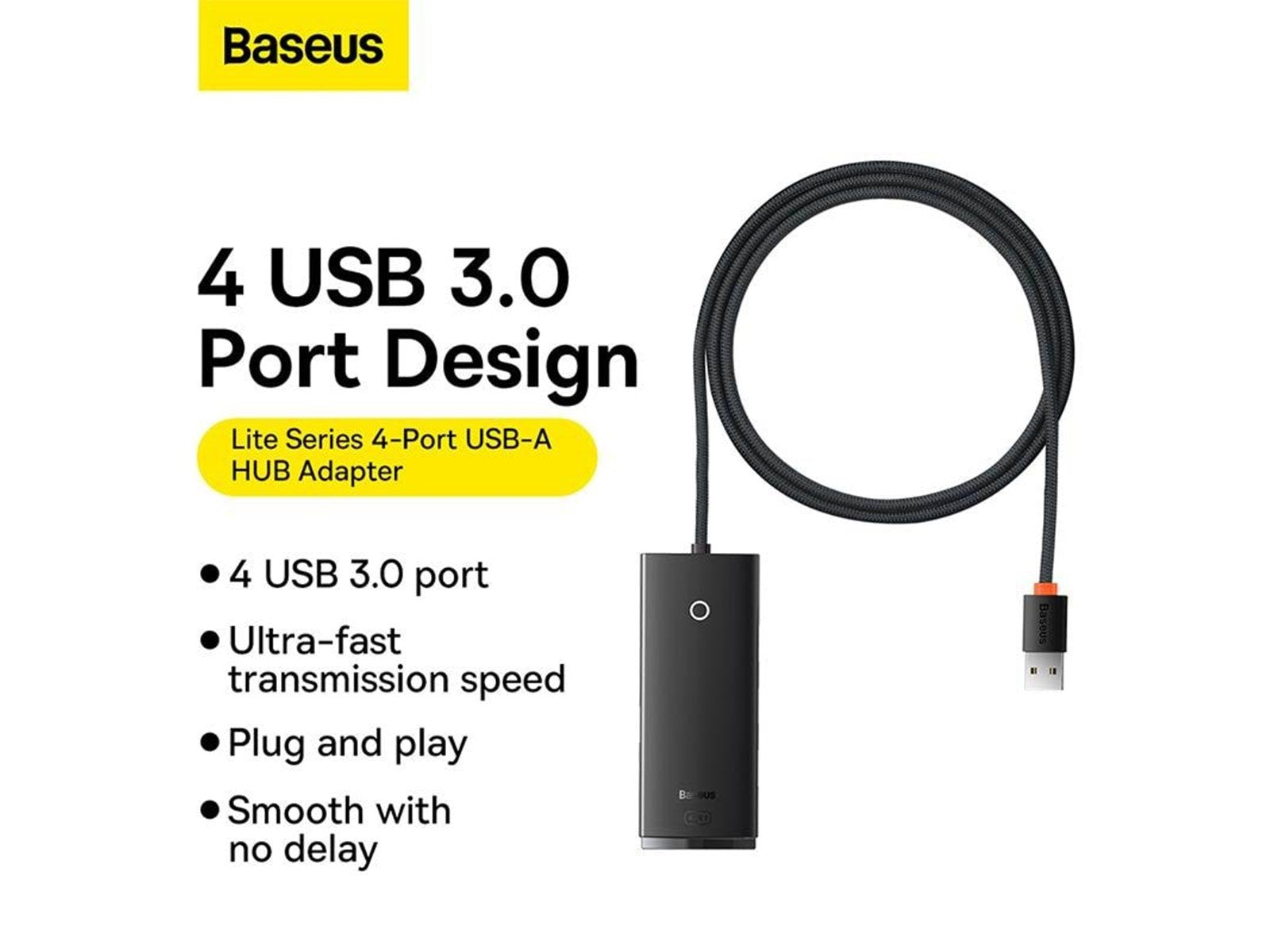Baseus Lite Series USB do 4x USB 3.0 2m (black) USB-Hubs - USB 3.0 - 4 - Schwarz