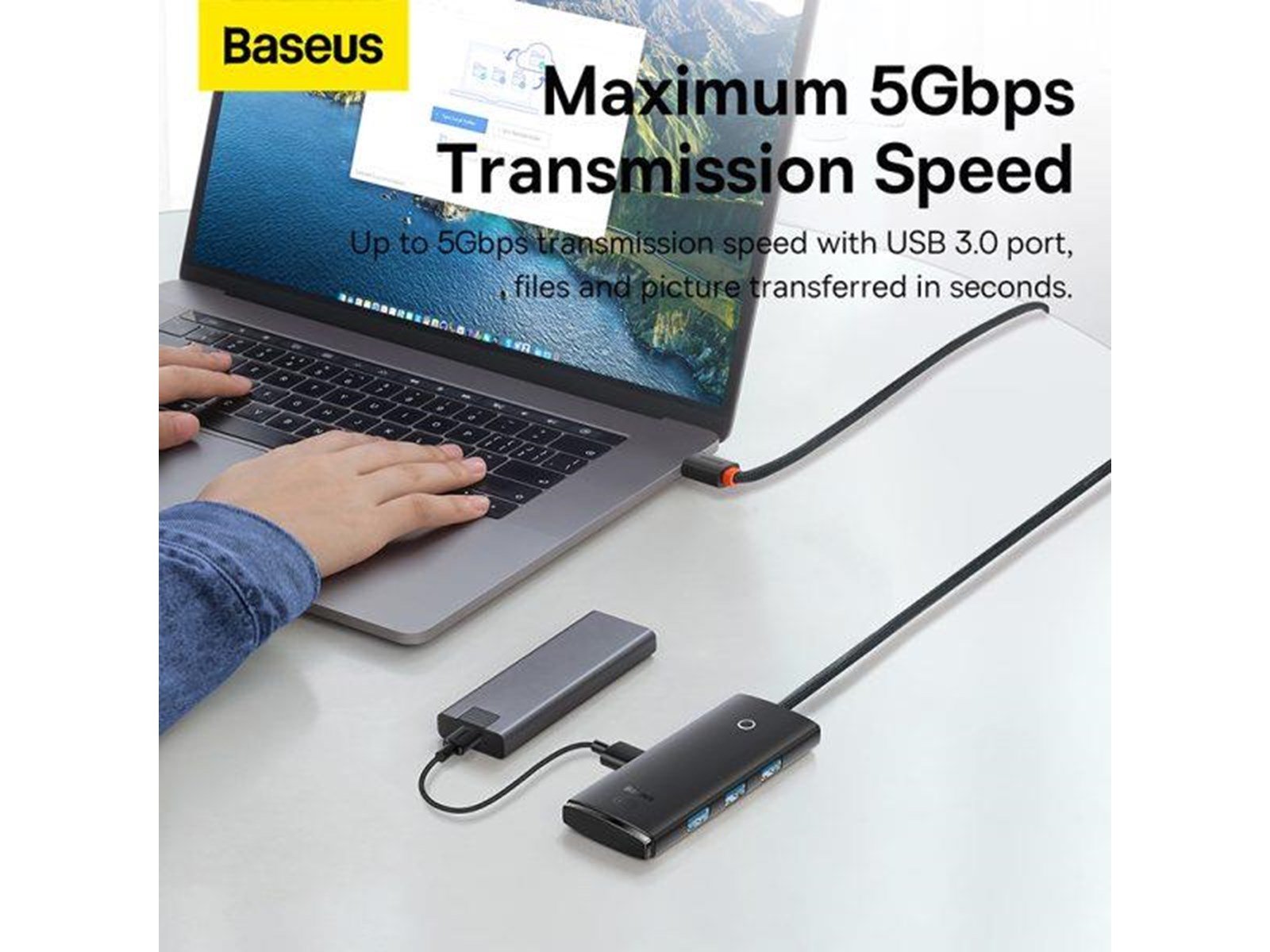 Baseus Lite Series USB do 4x USB 3.0 2m (black) USB-Hubs - USB 3.0 - 4 - Schwarz
