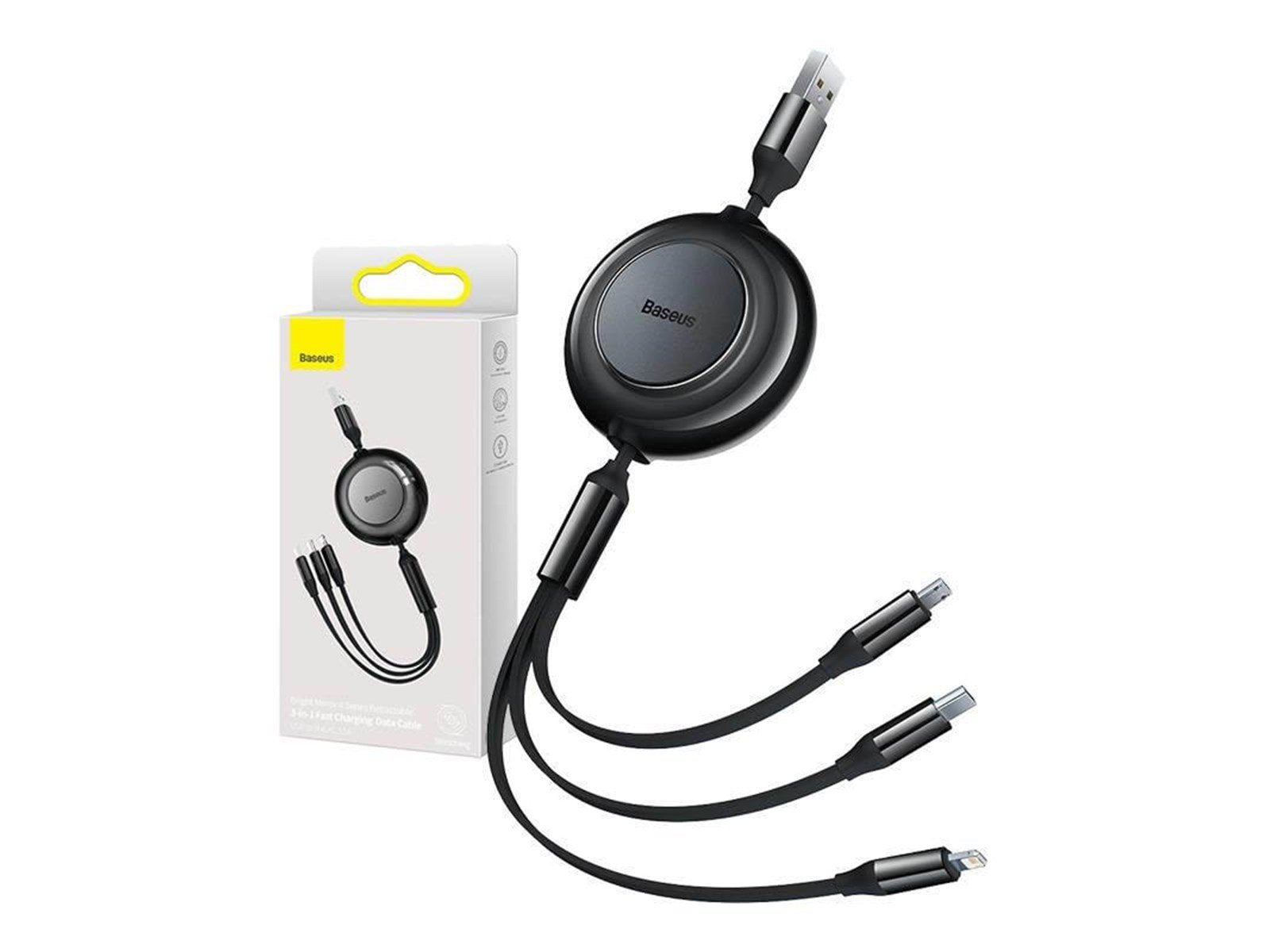 Baseus Bright Mirror 2 USB 3-in-1 cable for micro USB / USB-C / Lightning 3.5A 1.1m (Black)