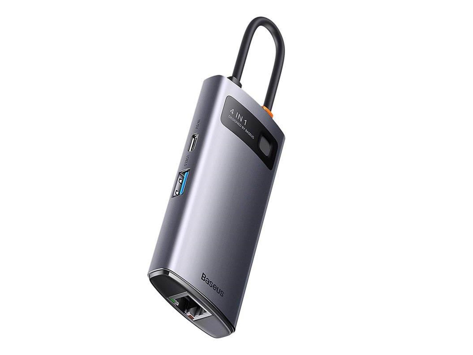Baseus Hub 4in1 Metal Gleam Series USB-C to 3x USB 3.0 + Ethernet RJ45 USB-Hubs - USB 3.0 - 4 - Grau