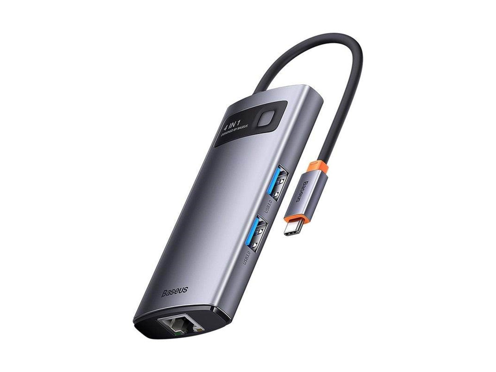 Baseus Hub 4in1 Metal Gleam Series USB-C to 3x USB 3.0 + Ethernet RJ45 USB-Hubs - USB 3.0 - 4 - Grau