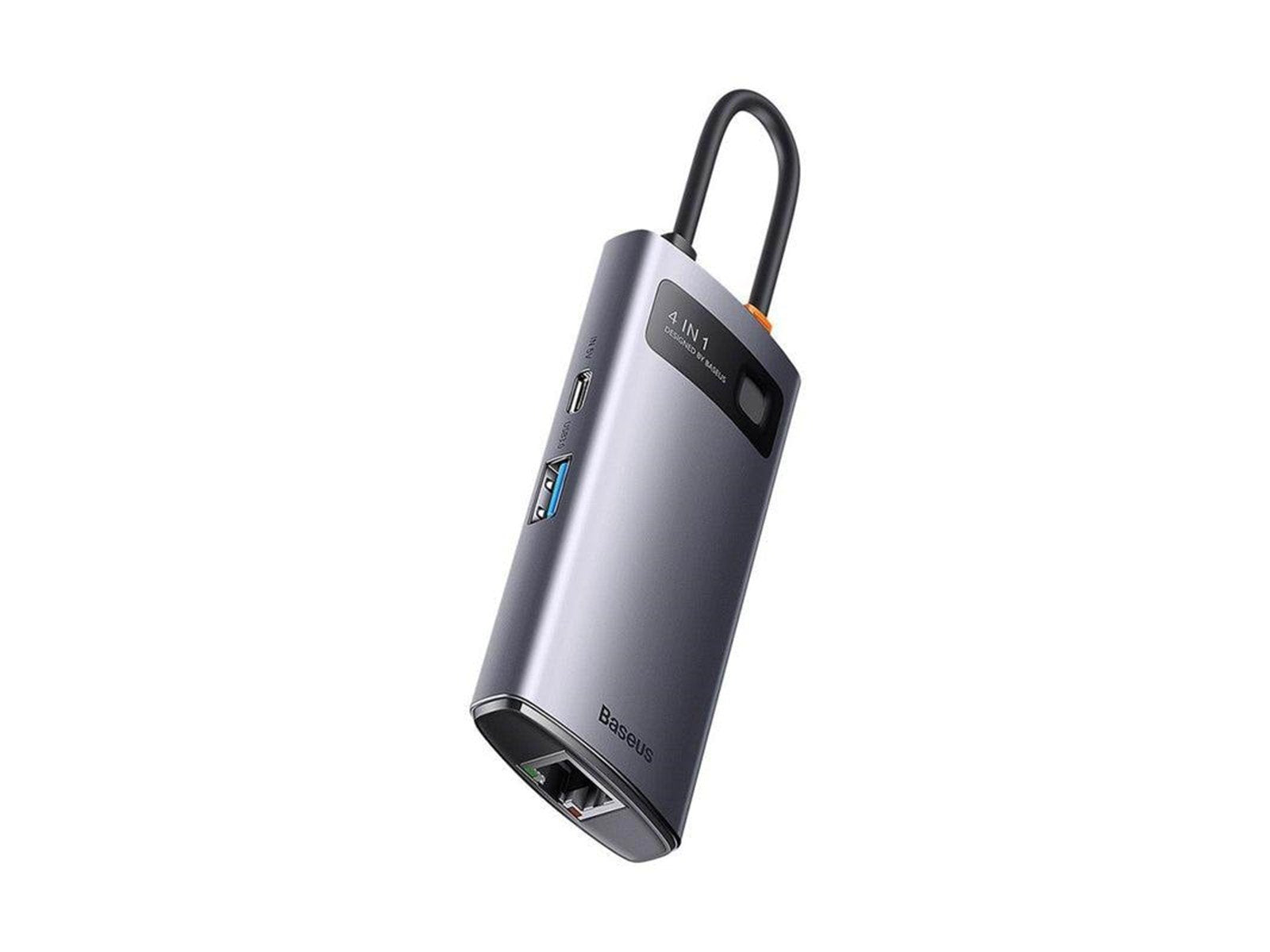 Baseus Hub 4in1 Metal Gleam Series USB-C to 3x USB 3.0 + Ethernet RJ45 USB-Hubs - USB 3.0 - 4 - Grau