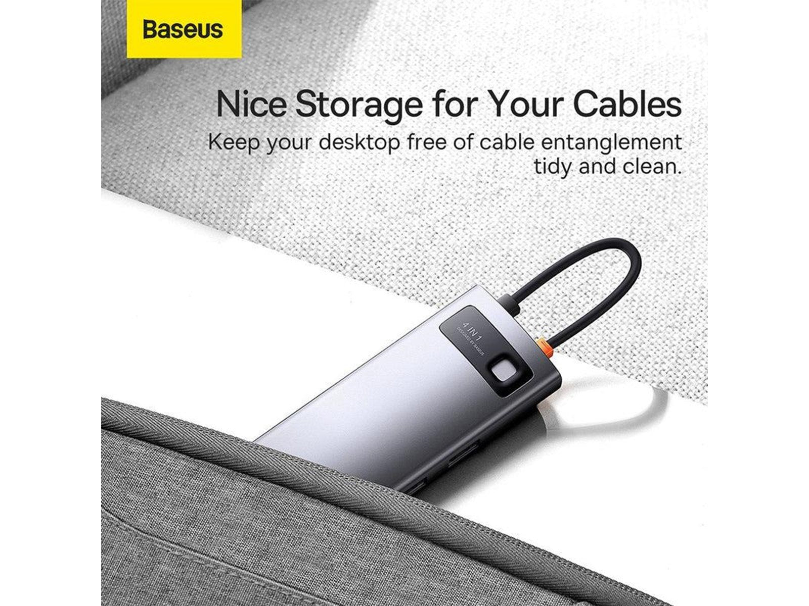 Baseus Hub 4in1 Metal Gleam Series USB-C to 3x USB 3.0 + Ethernet RJ45 USB-Hubs - USB 3.0 - 4 - Grau