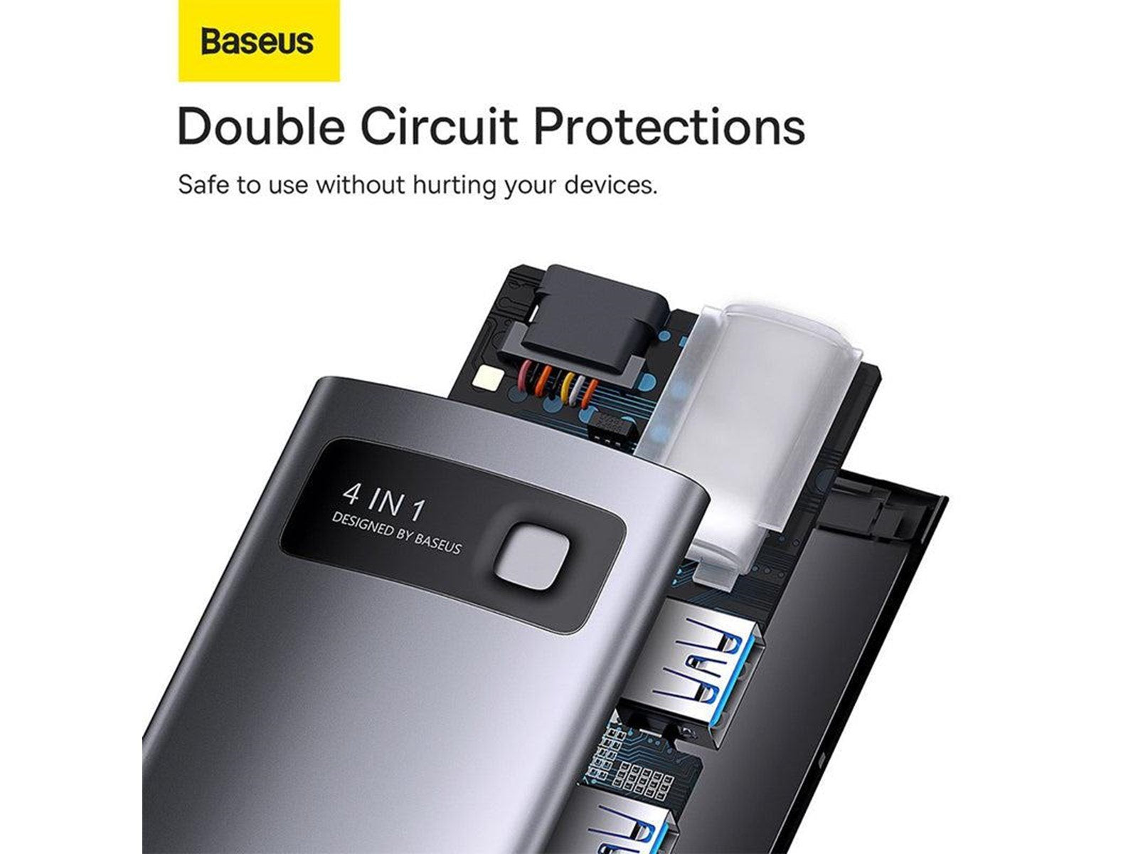 Baseus Hub 4in1 Metal Gleam Series USB-C to 3x USB 3.0 + Ethernet RJ45 USB-Hubs - USB 3.0 - 4 - Grau