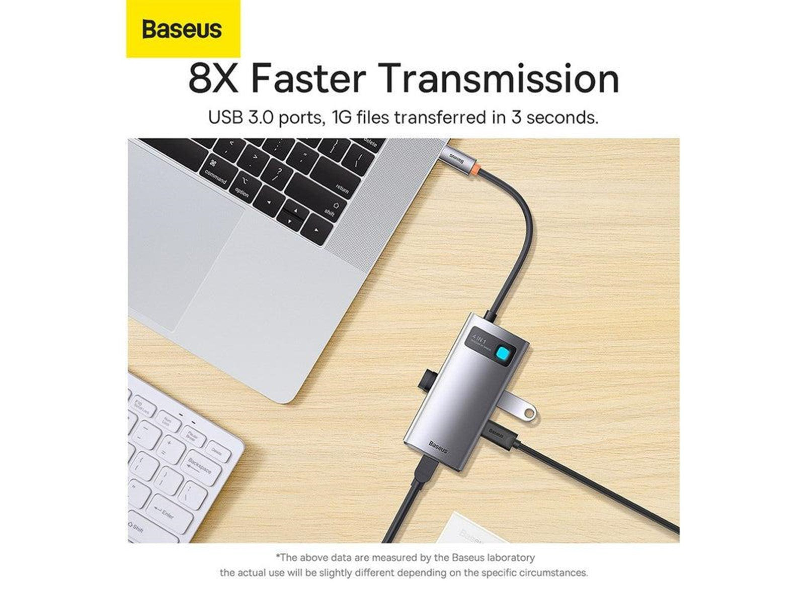 Baseus Hub 4in1 Metal Gleam Series USB-C to 3x USB 3.0 + Ethernet RJ45 USB-Hubs - USB 3.0 - 4 - Grau