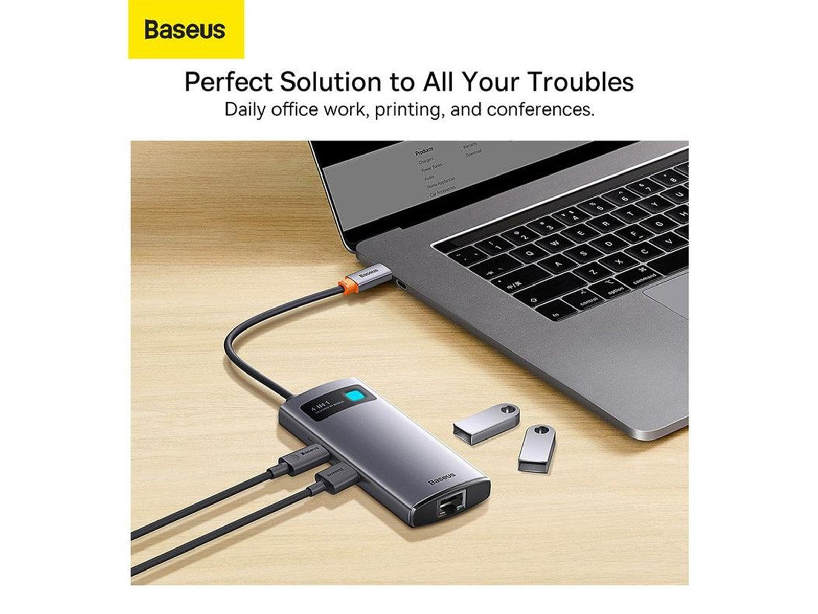 Baseus Hub 4in1 Metal Gleam Series USB-C to 3x USB 3.0 + Ethernet RJ45 USB-Hubs - USB 3.0 - 4 - Grau